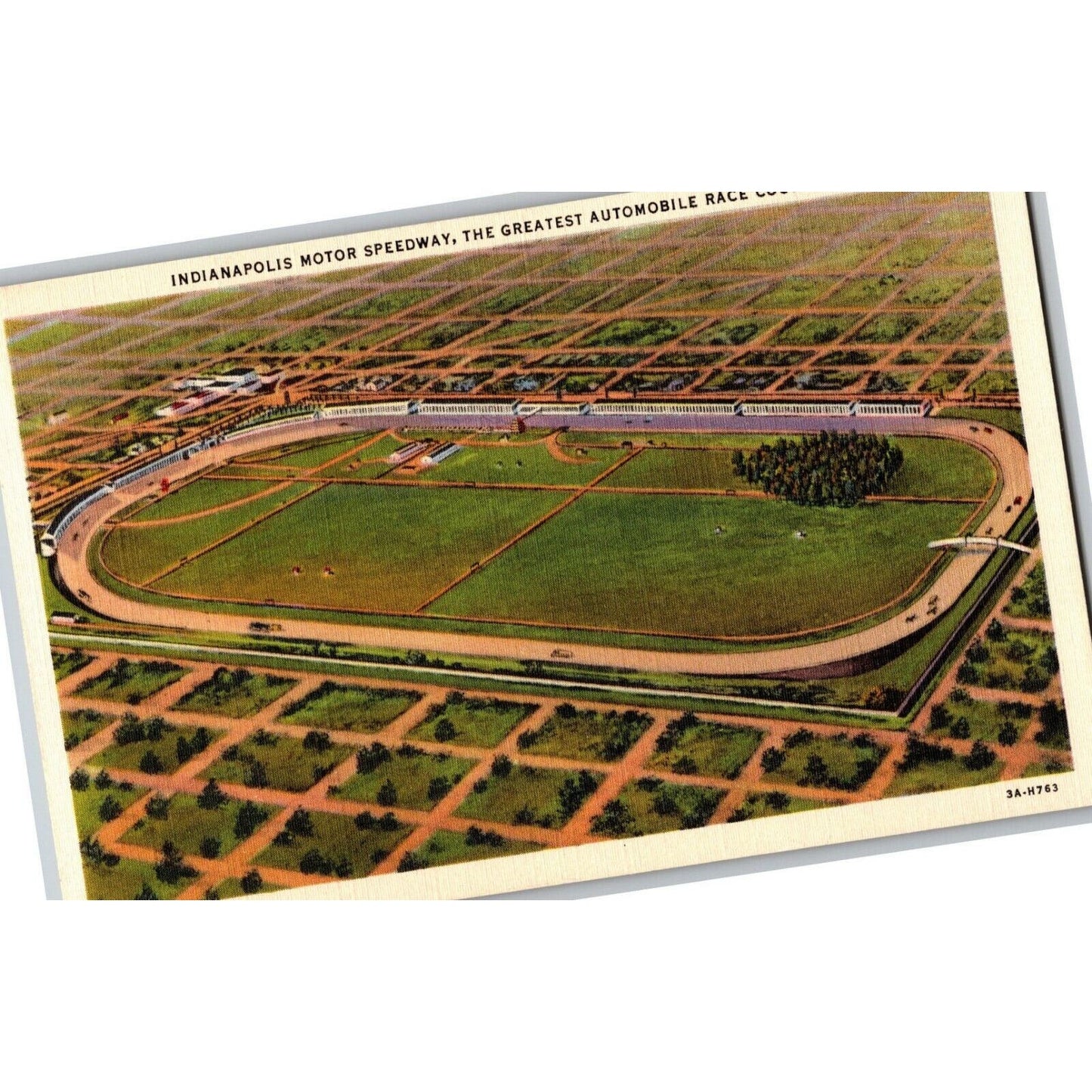 Indy 500 Linen Postcard 1930 "The Greatest Automobile Race Course" De Wolf - NP