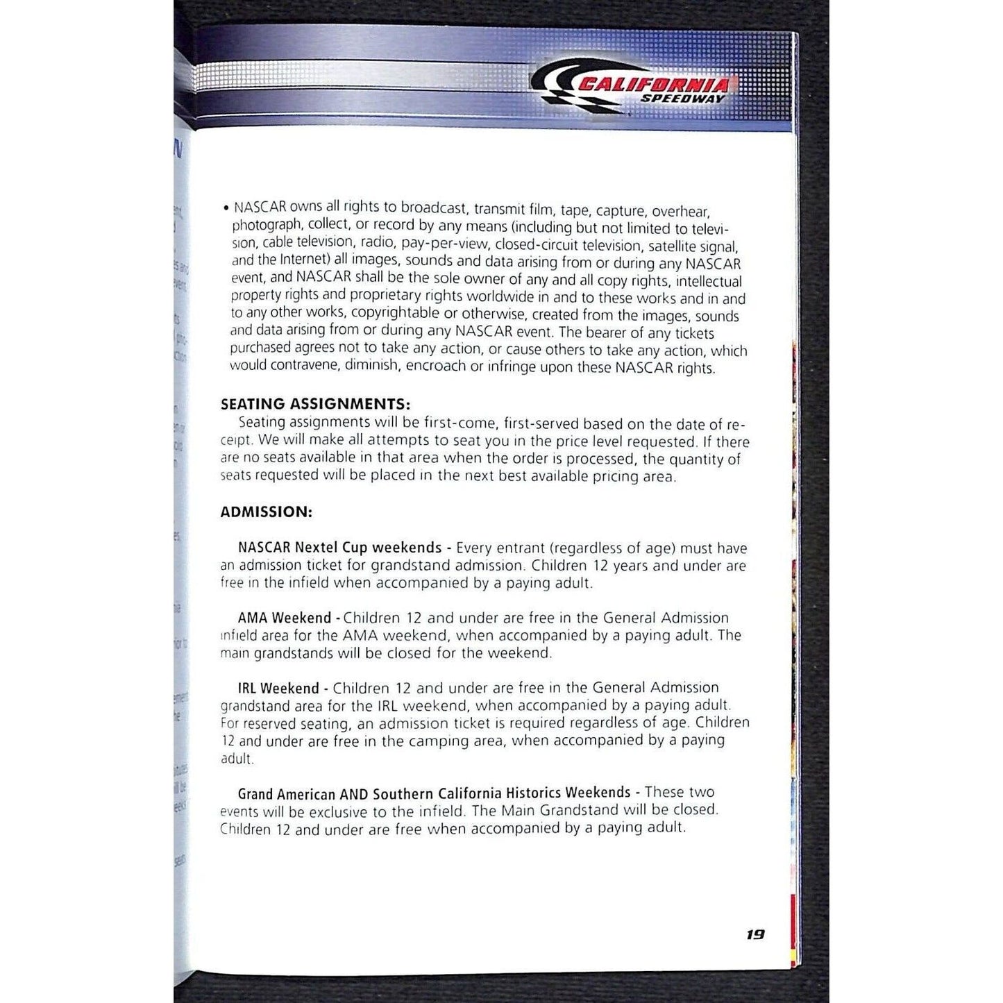 2004 California Speedway 3 3/4" x 6" Guest Guide Booklet 43+pp VGC Scarce