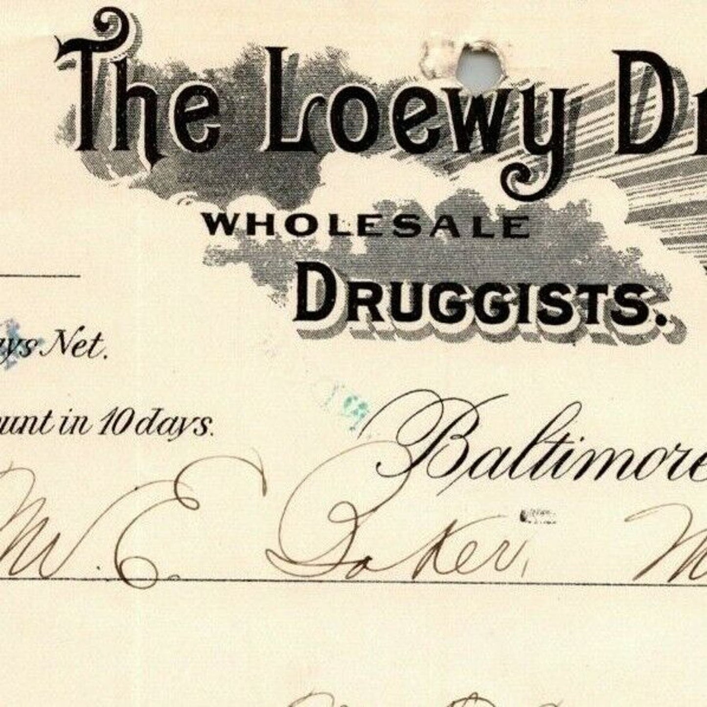 1901 Letterhead Billhead Loewy Drug Co. Druggist Baltimore - Ephraim Baker*