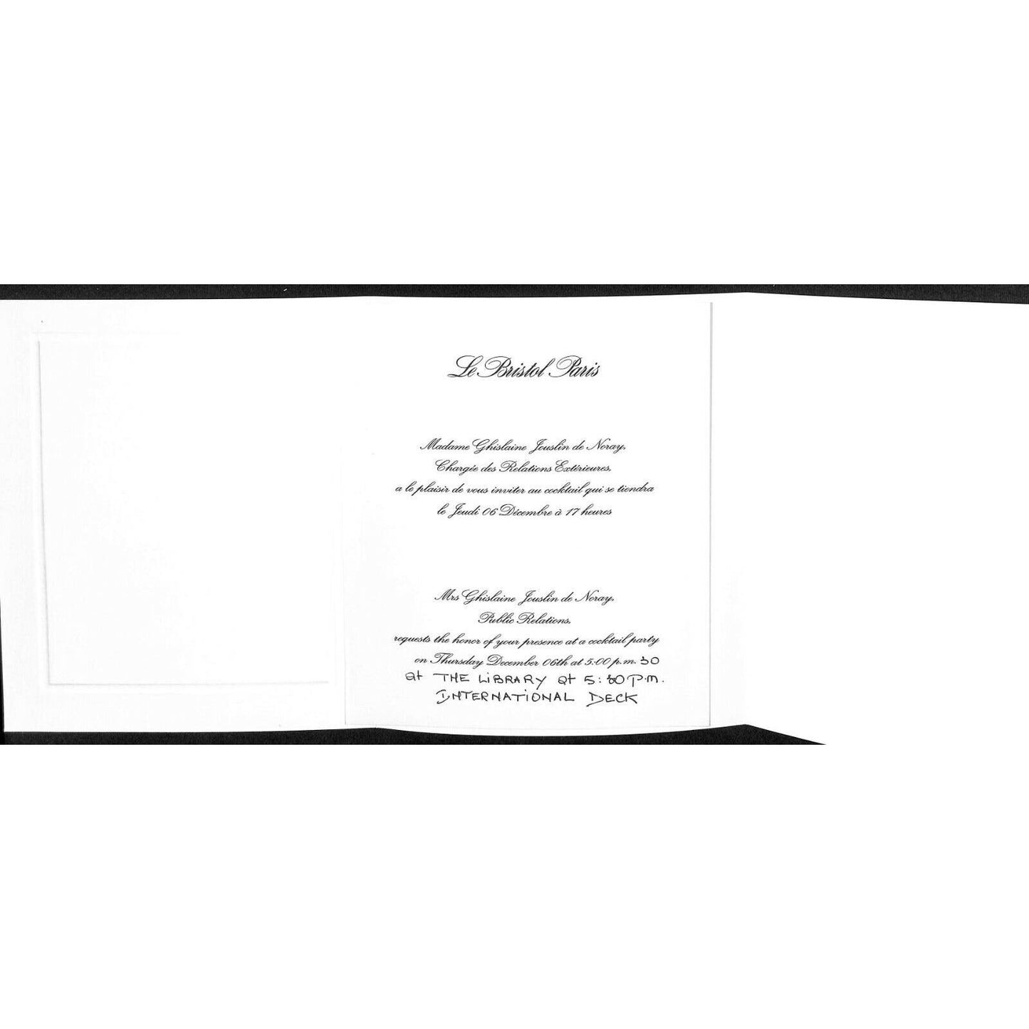c1990 Le Bristol Paris Cocktail Party / Head of PR Ghislaine Jouslin de Noray