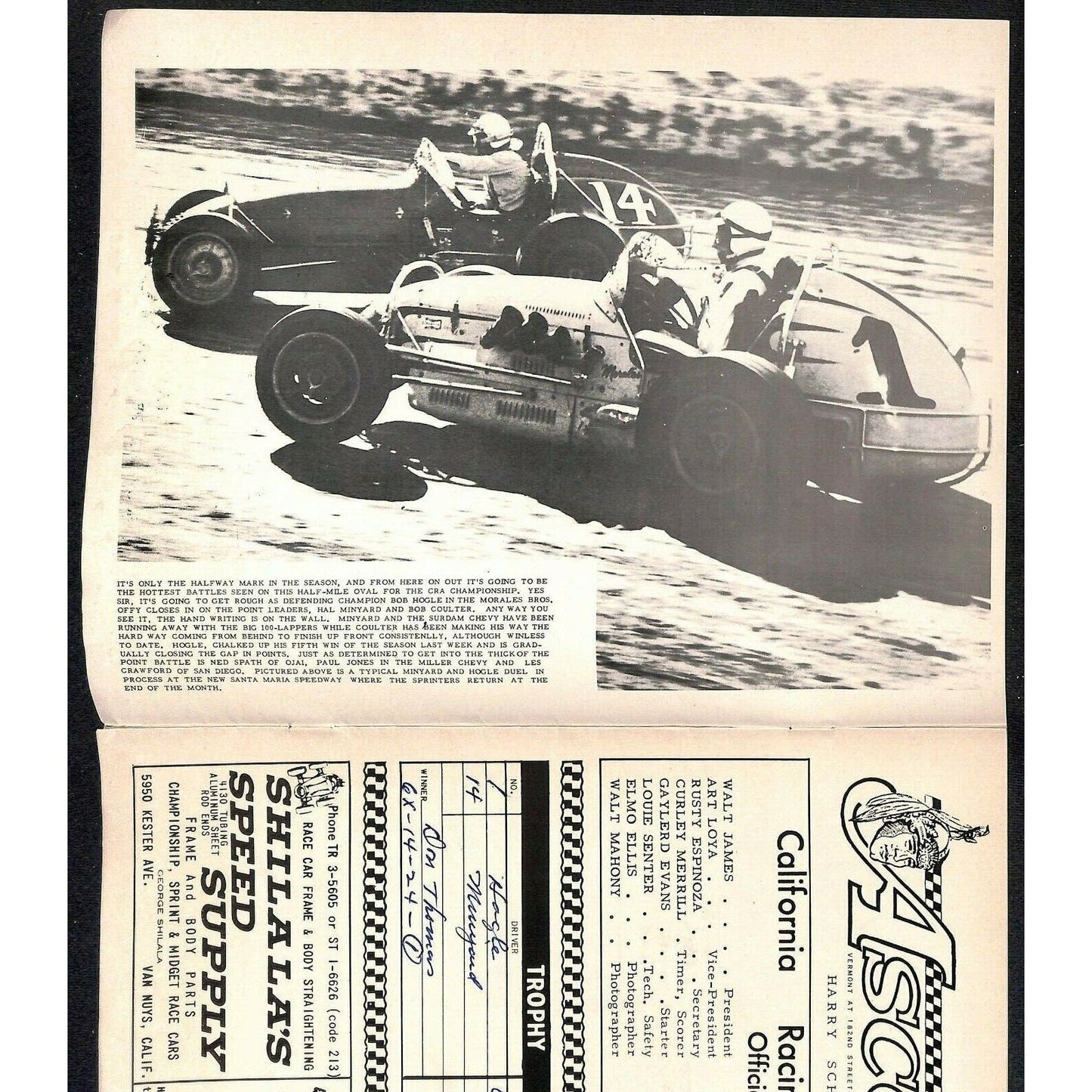 Scarce July 15 1964 CRA Racing Ascot Park Gardena Big Car Program 12pp.