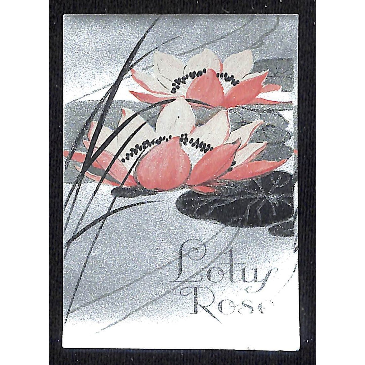 Lotus Rose French Beauty Product Paper Label NOS VGC - Floral w/ Silver Ink