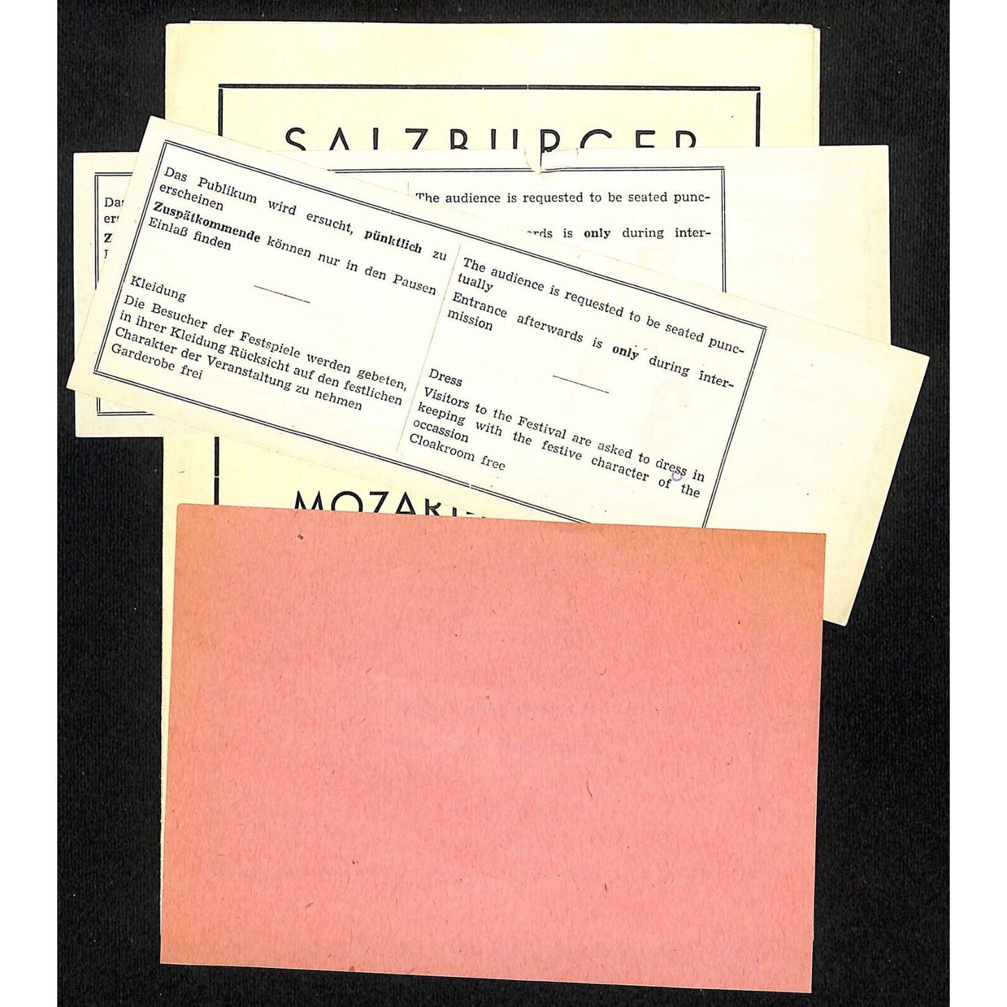 Salzburger Festspiele 1958 Program Mozart - Matinee w/ 2 Tickets - Scarce