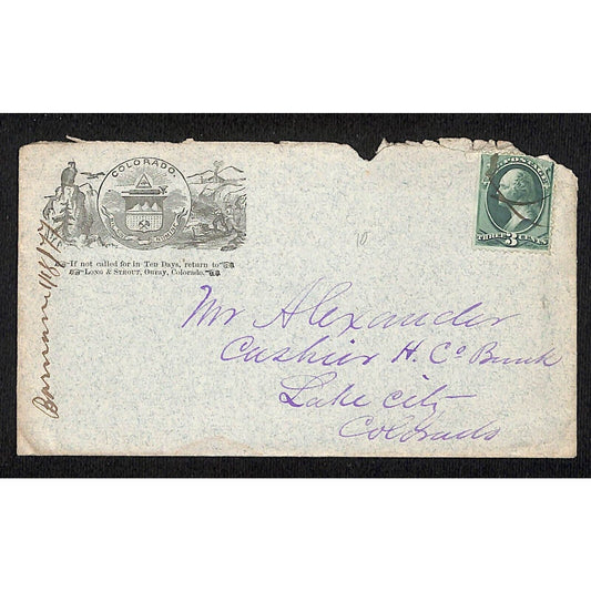Leadville, CO 1877 Cover w/ Mining Vignette 3-cent Washington Stamp / Alexander