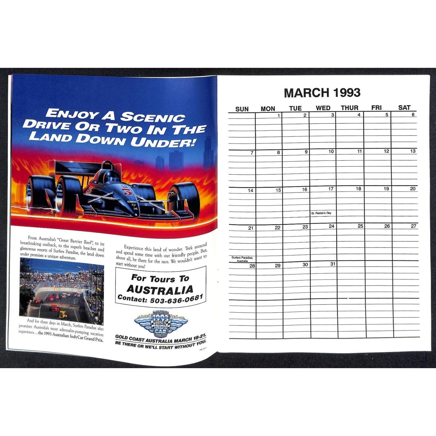 1993 Indy 500 PPG CDA Championship Drivers Assoc. Calendar w/ Bobby Rahal