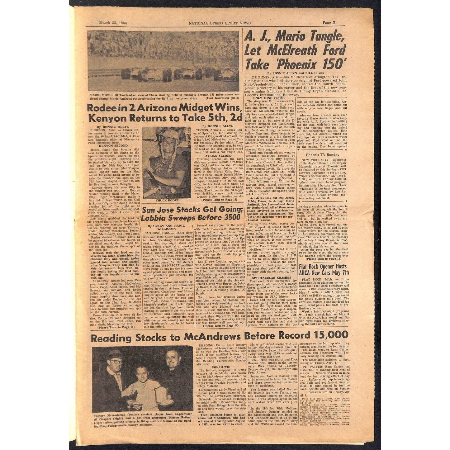 National Speed Sport News 3/23 1966 McElreath Wins Phoenix 150 Racing 15pp VGC