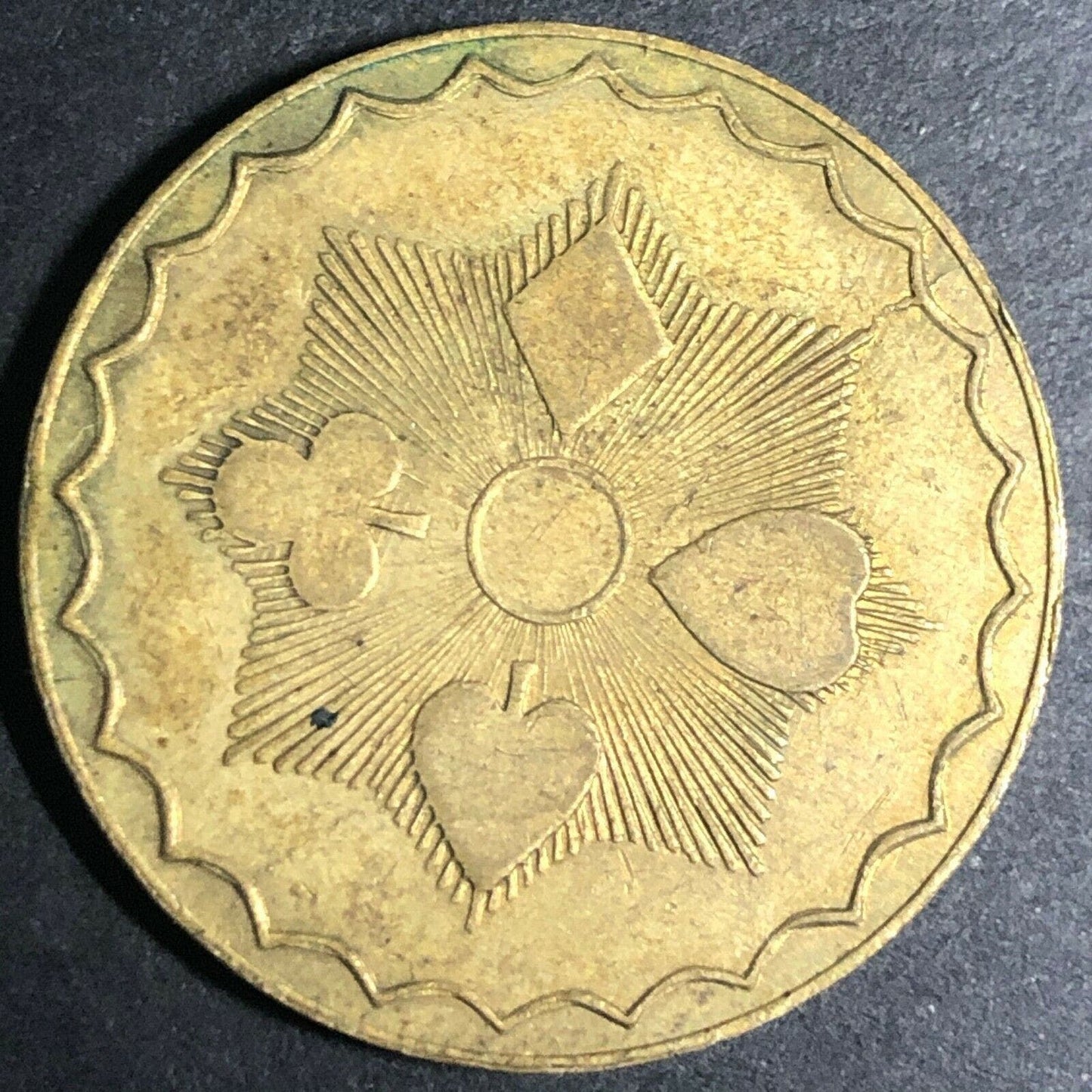 Brass 22.25mm U.S. "5" Four Suits Radiant Gaming Counter Token Fauver Collection