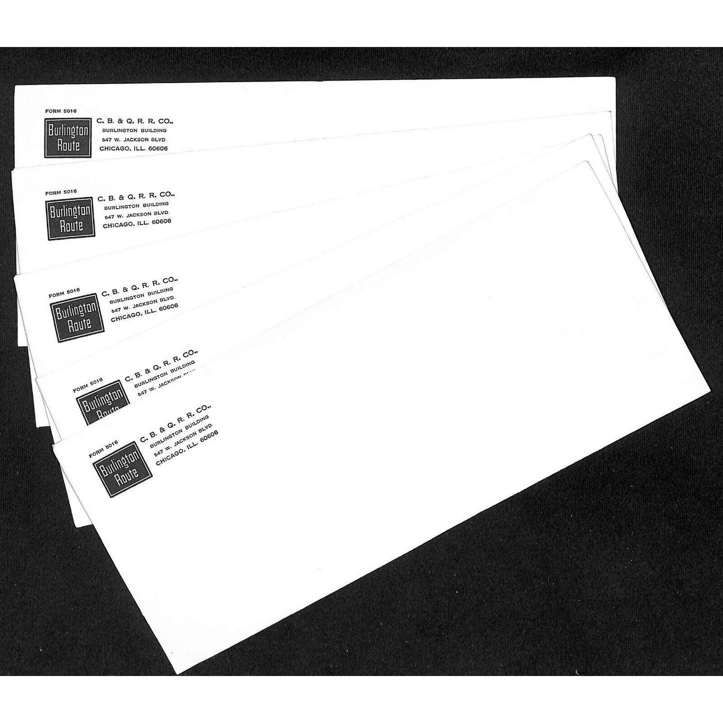 Burlington Route CB&QRR Co. - 5 Stationary Envelopes Covers VGC