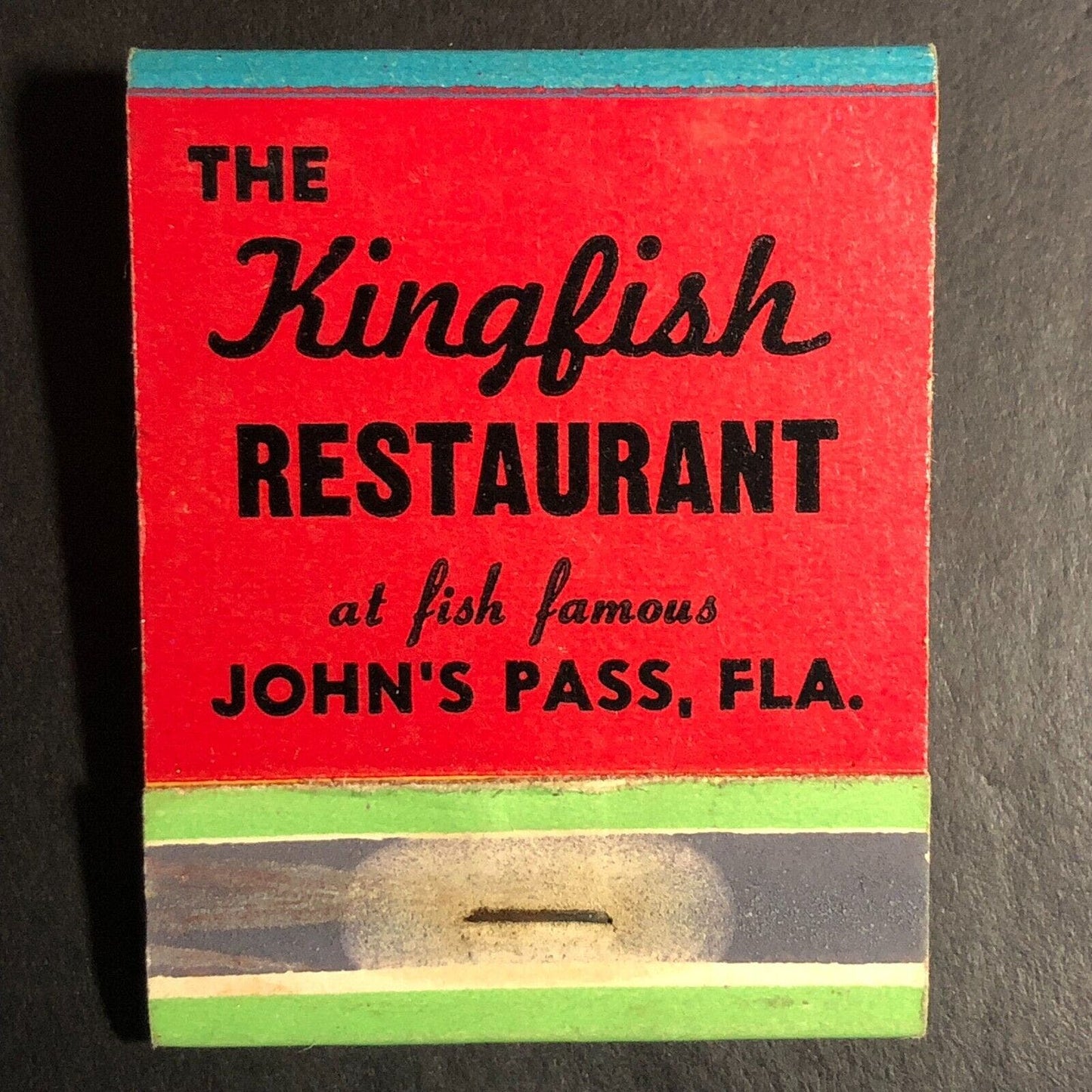 Kingfish Restaurant John's Pass, FL Matchbook c1968-73 Seafood Lobster Fish