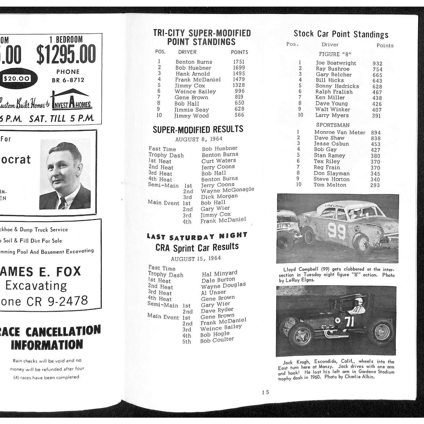 Scarce Aug 22 1964 USAC Auto Racing Program Manzanita Raceway Manzy Mag 20p