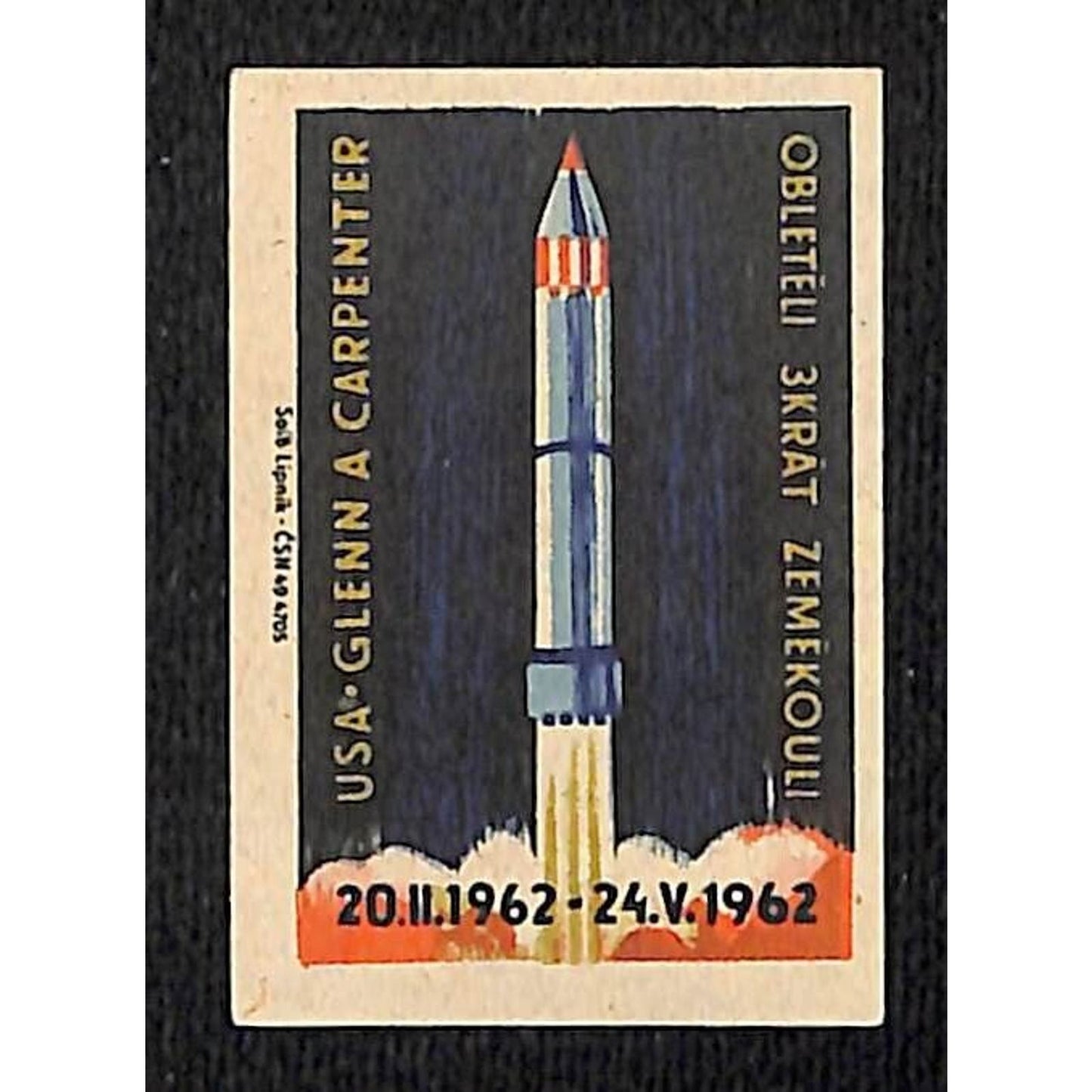 Vintage USSR Space Matchbox Label USA Glenn Carpenter Around Globe 3X c1960's
