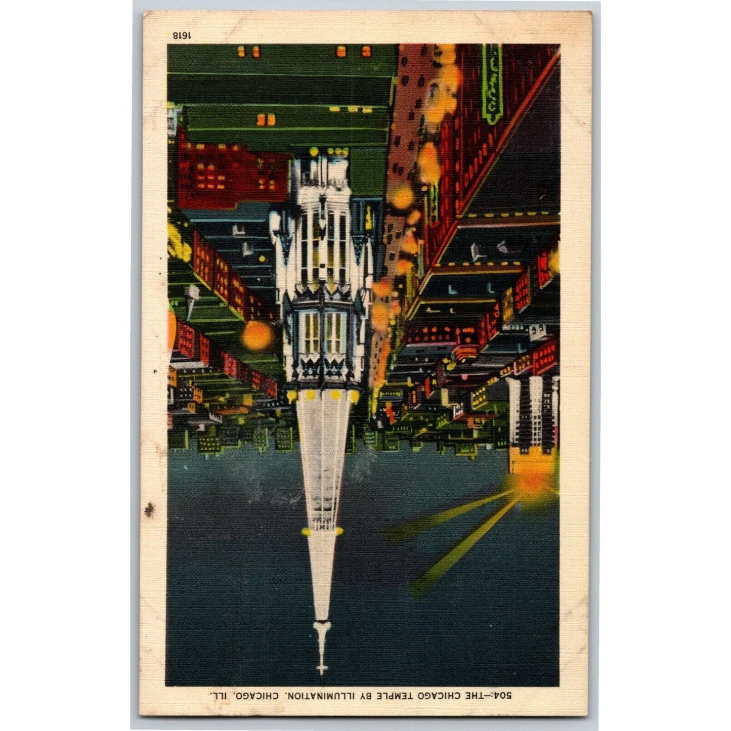 Vintage Linen Postcard Chicago Temple by Illumination - Unposted