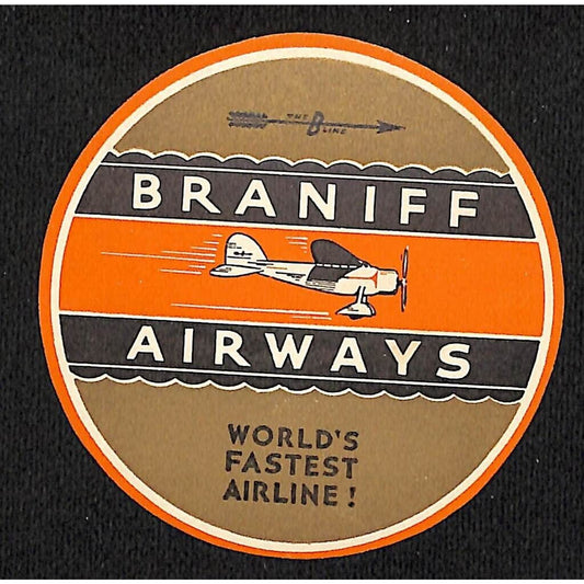 Braniff Airways World's Fastest Airline! B-Line 1930's Gum Airline Label Scarce