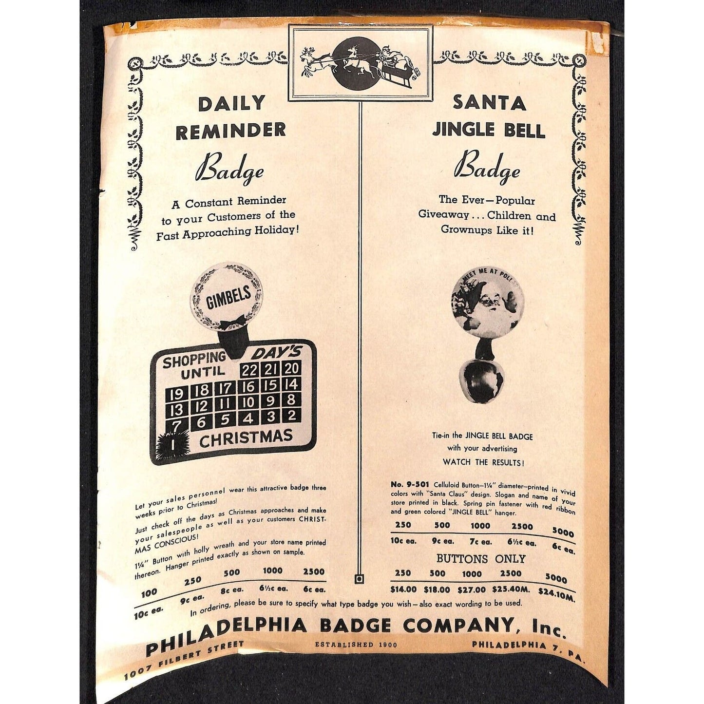 Group of 10 1950's Philadelphia Badge Co Pinback Button Flyer Sheets Letterheads