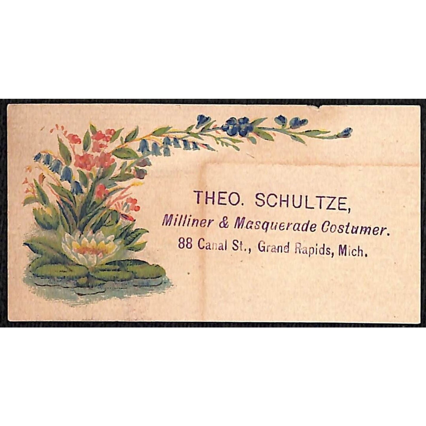 Grand Rapids Theo. Schultze Milliner & Masquerade Costumer Victorian Trade Card
