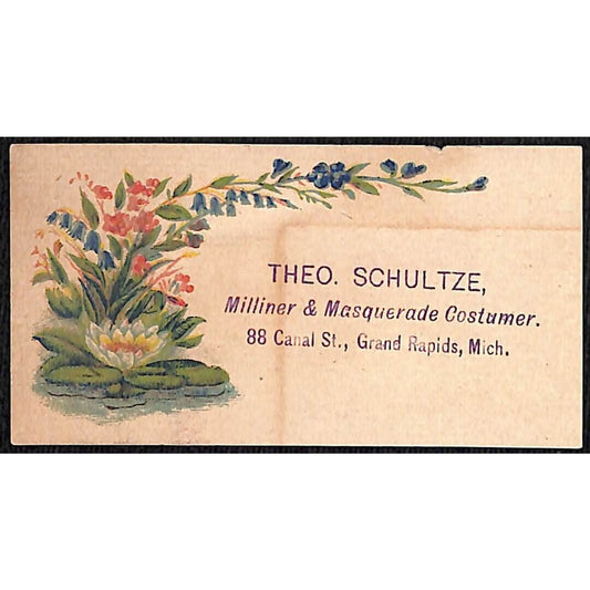 Grand Rapids Theo. Schultze Milliner & Masquerade Costumer Victorian Trade Card