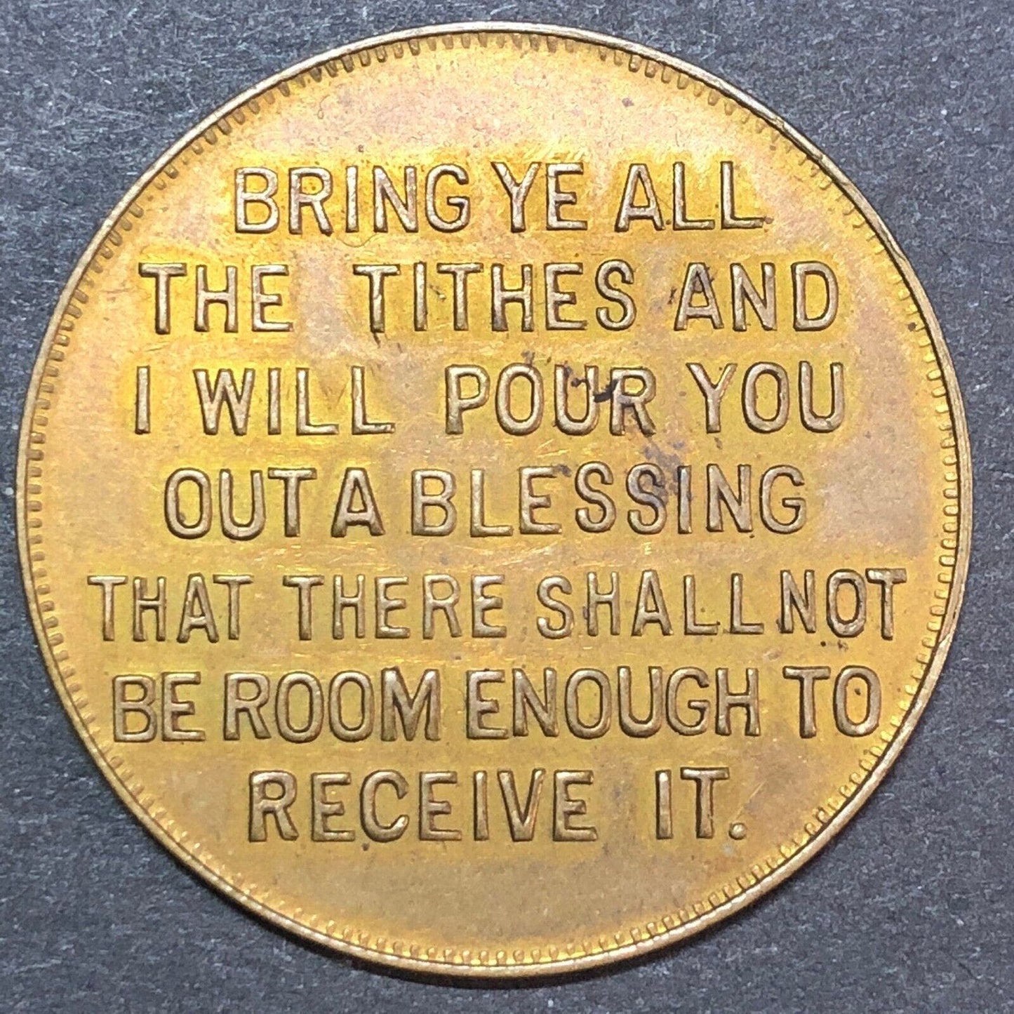 "One Tenth is The Lord's" Brass / Bronze Religious Tithing Token - 32mm VGC