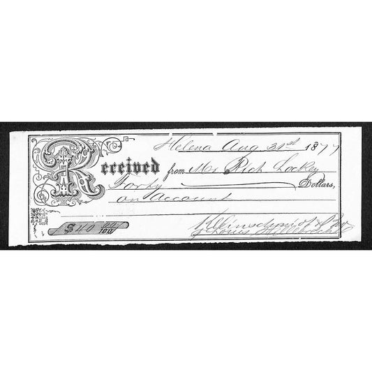 Helena Montana 1877 $40 Richard Lockey Receipt / Billhead