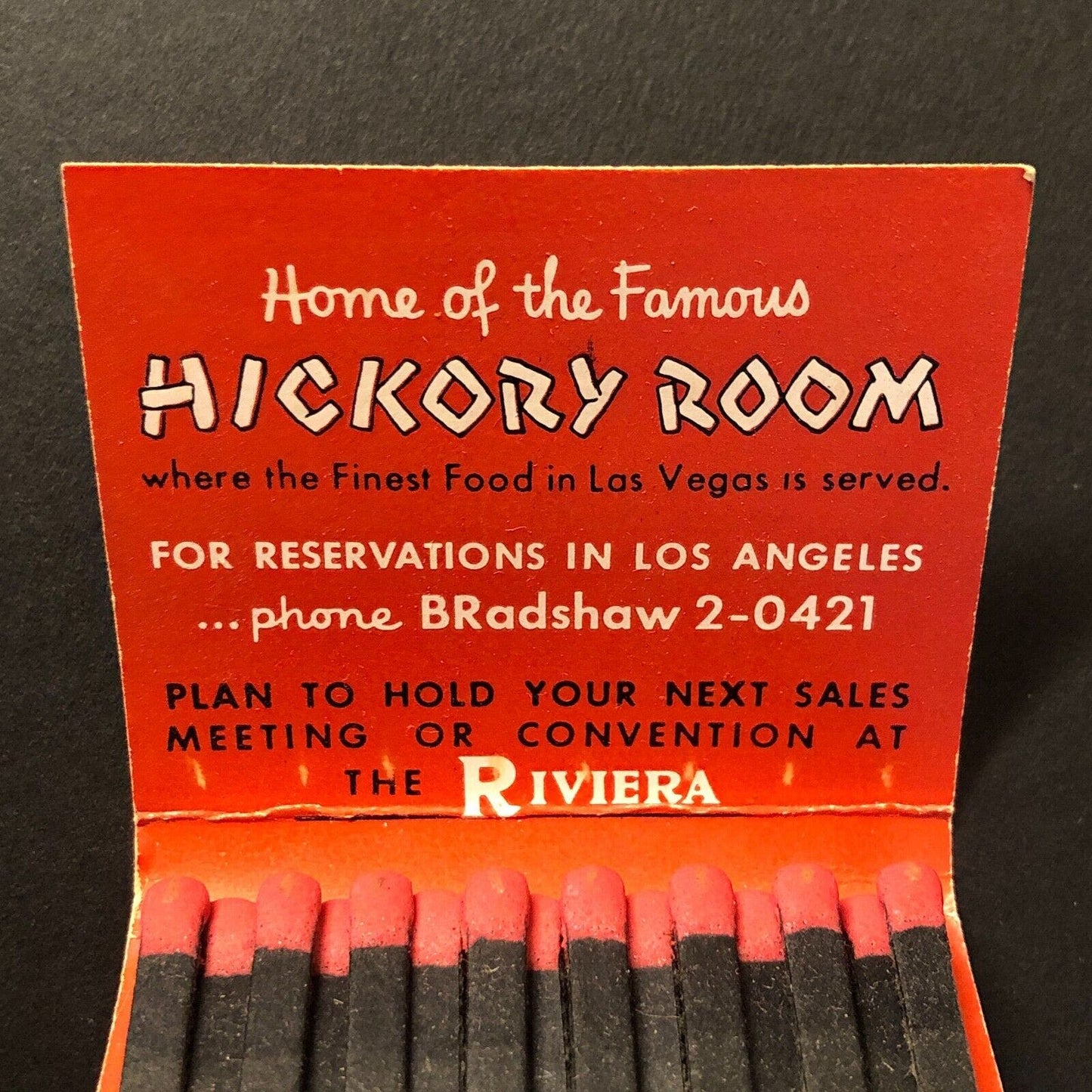 Hotel Riviera Las Vegas Matchbook "Hickory Room" Full c1955-65 VGC Scarce