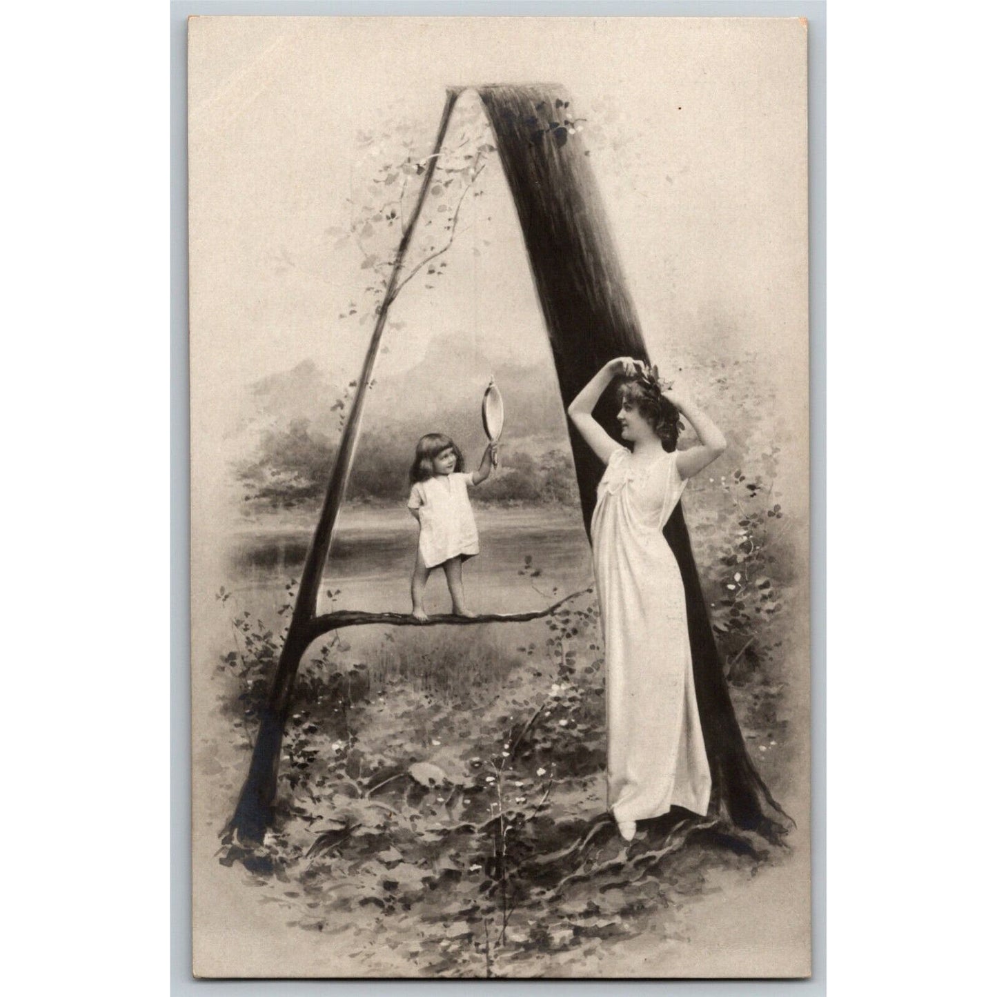 Scarce c1904 Vintage Large Letter Cyrillic Russian Monogram Postcard "A' Kids