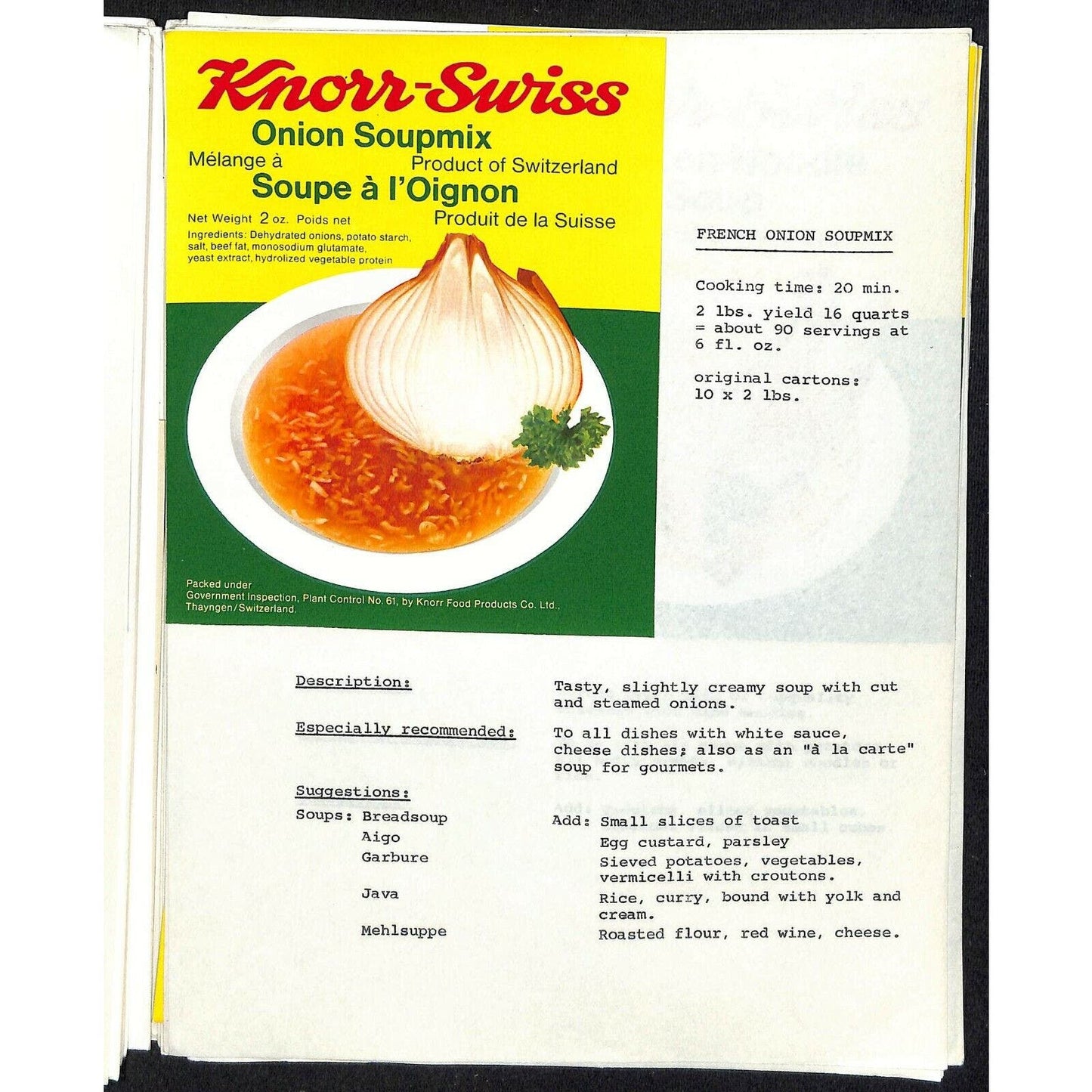 Knorr-Swiss Imported Food Service - Company Binder of 30+ Labels on Spec Sheets