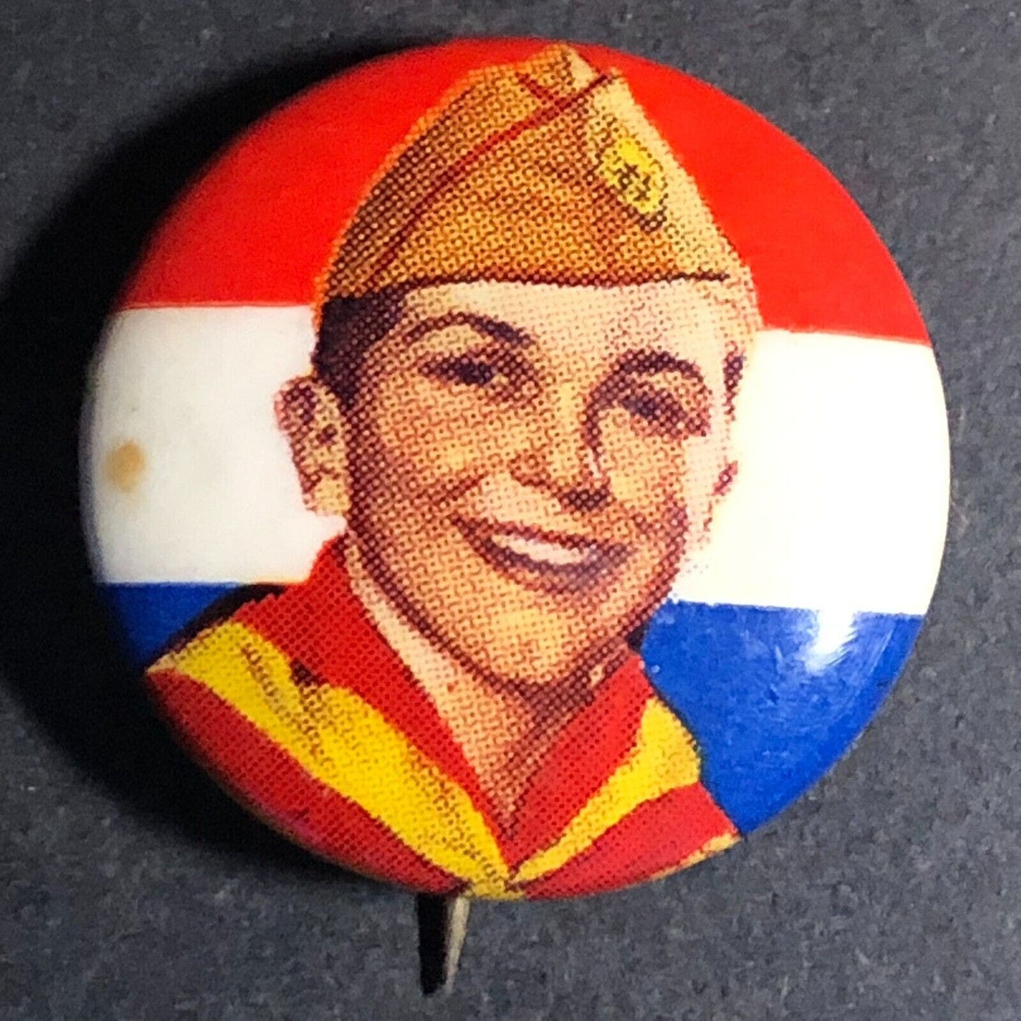 Celluloid BSA Boy Eagle Scout ? Small Patriotic Steel Pinback Button - c1940's