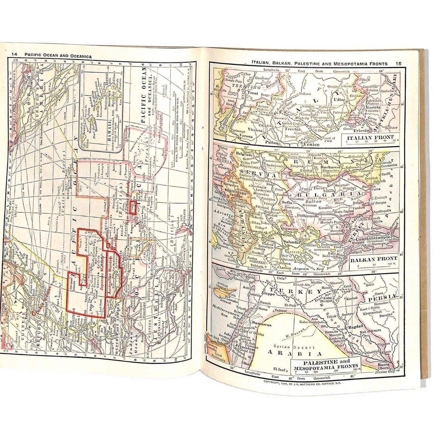 Lovell's "A New Atlas of the World" WWI c1919 SC Book 32pp Maps+++Text pp.