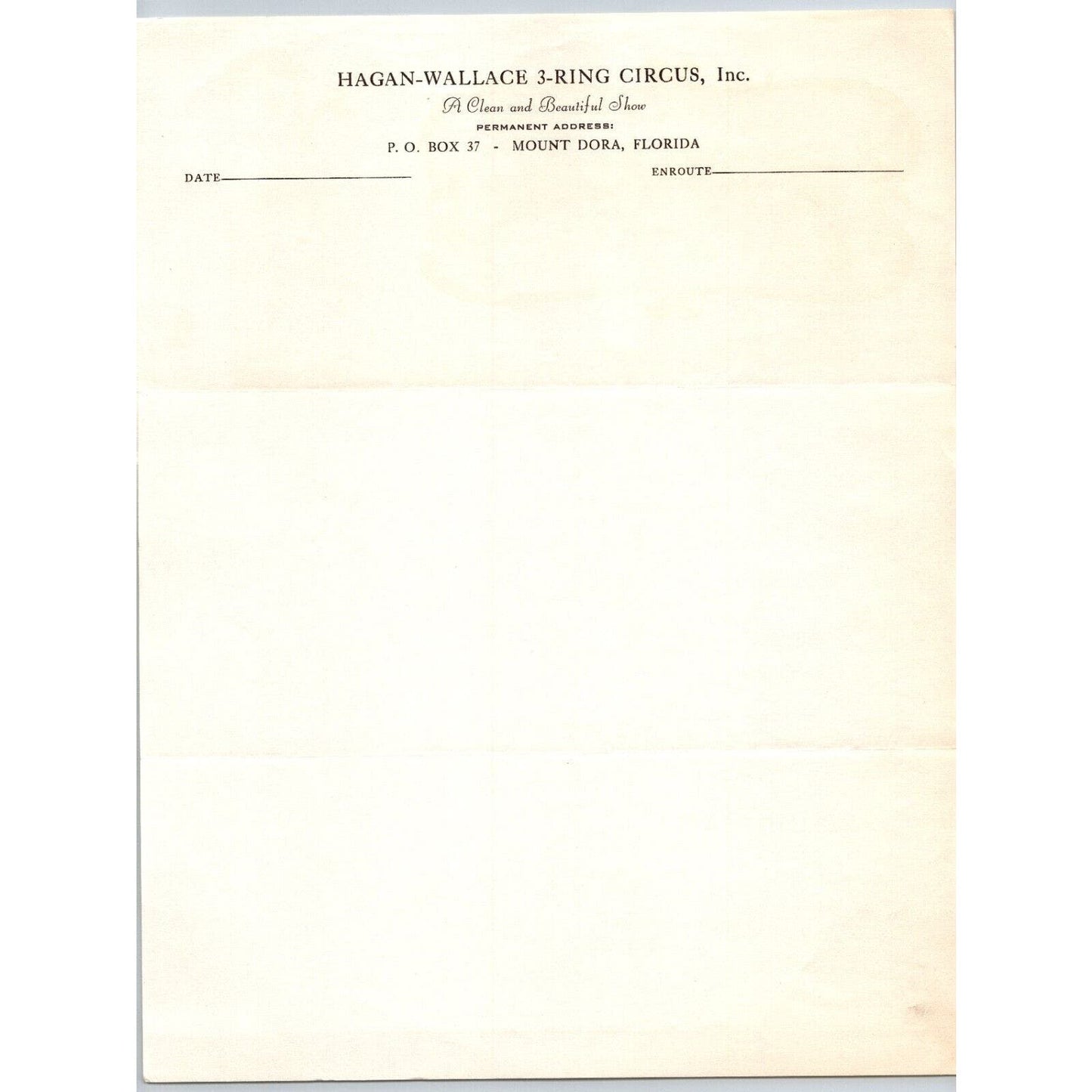 Hagan Wallace 3-Ring Circus Letterhead c1952 Mount Dora, FL