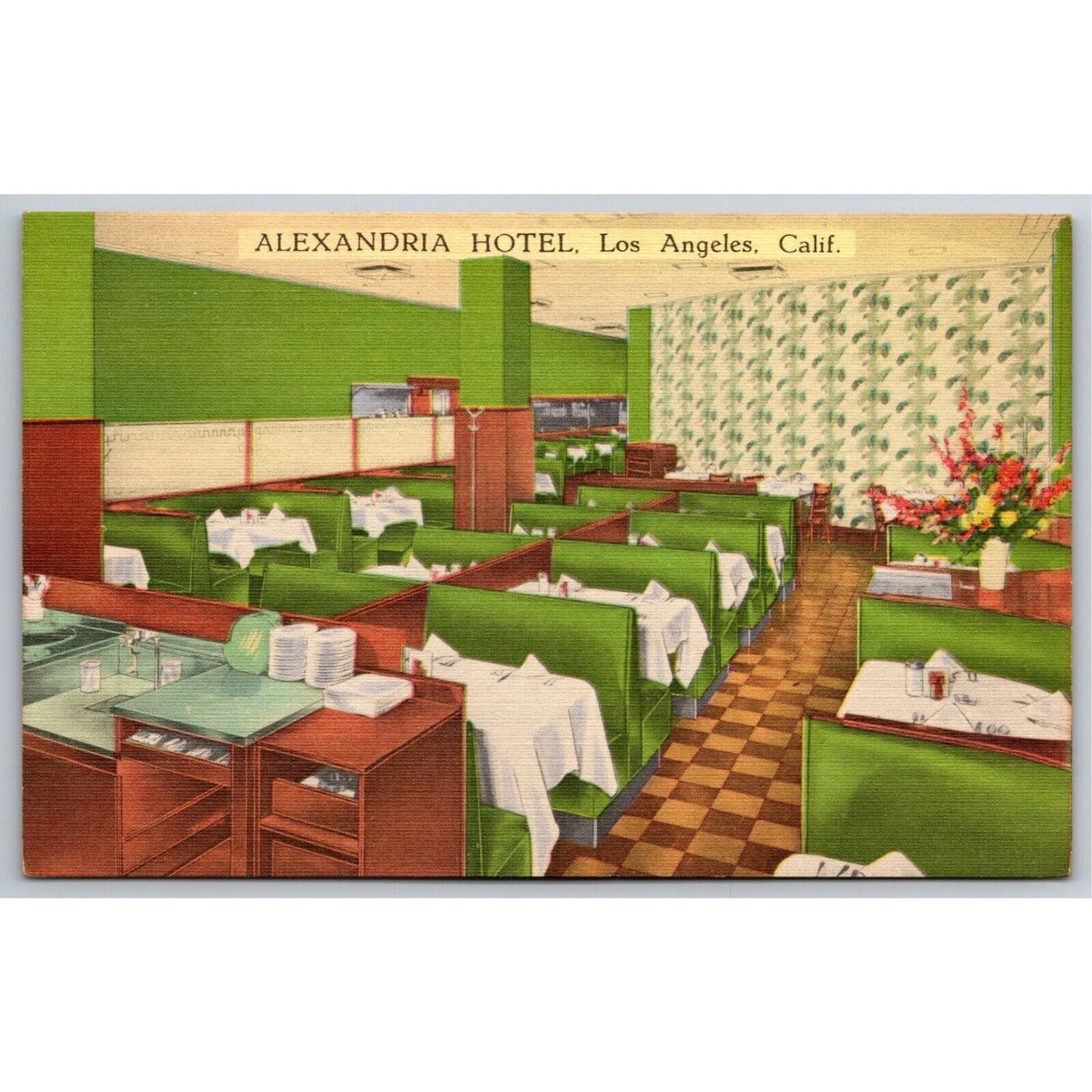Los Angeles Alexandria Hotel Coffee Shop Linen Postcard c1930's-40's VGC