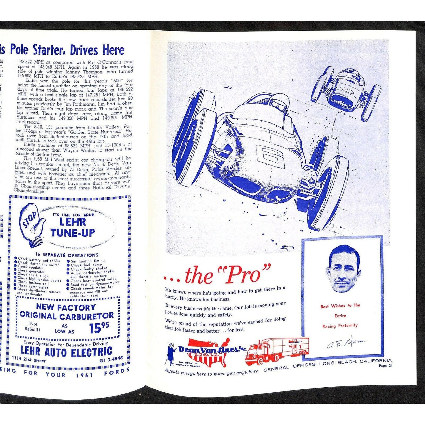 Scarce Oct 30 1960 Sacramento State Fair USAC Racing Program Big Car 100 Mile
