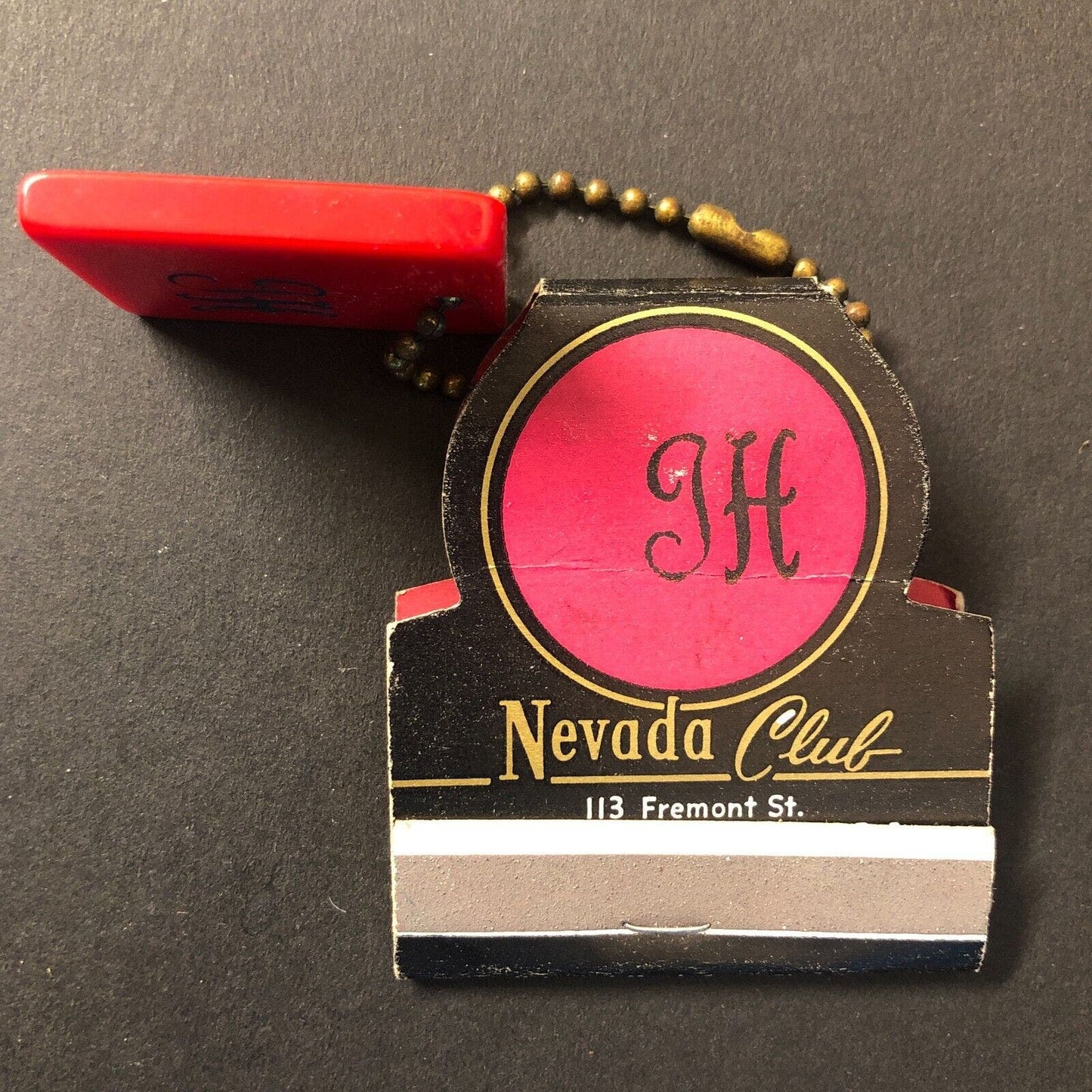 Nevada Club Las Vegas Casino Full Matchbook w/ "Chip" on Key Chain Scarce VGC