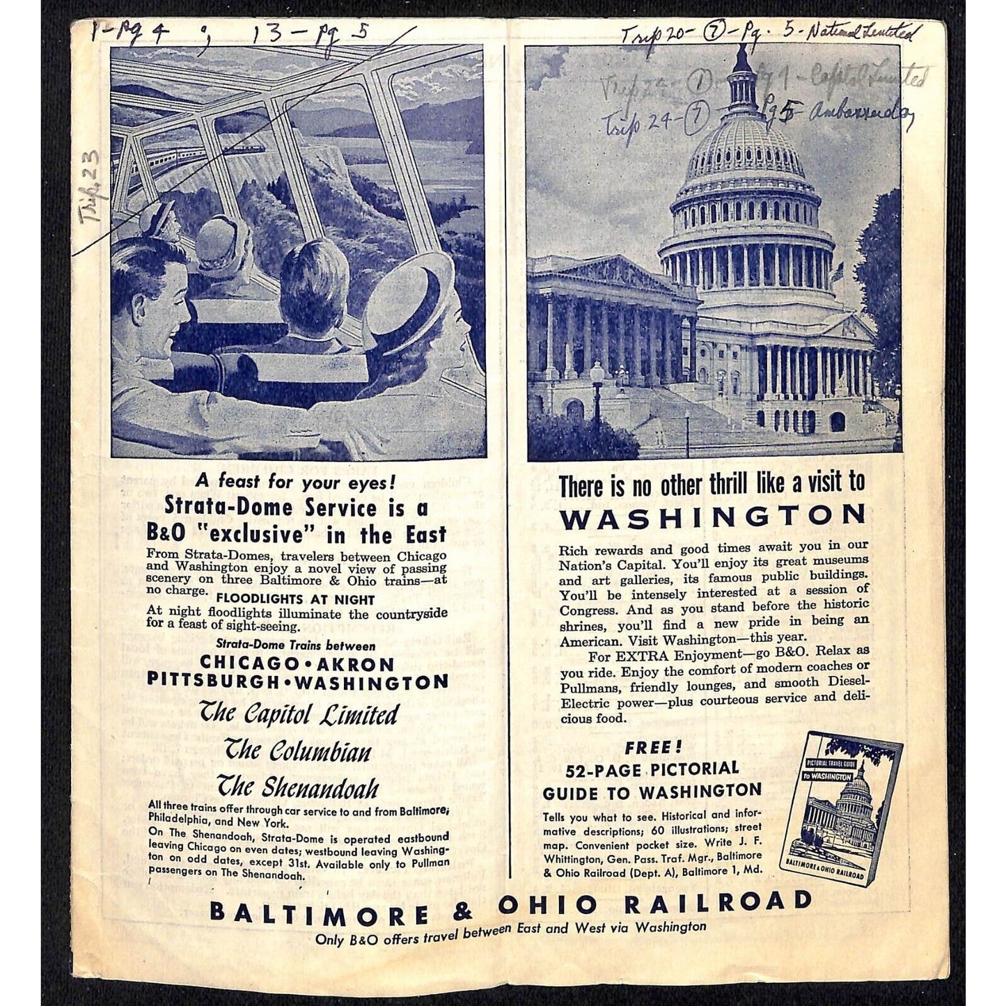 Baltimore & Ohio Railroad April 1954 Condensed Schedules of Through Trains 16pp