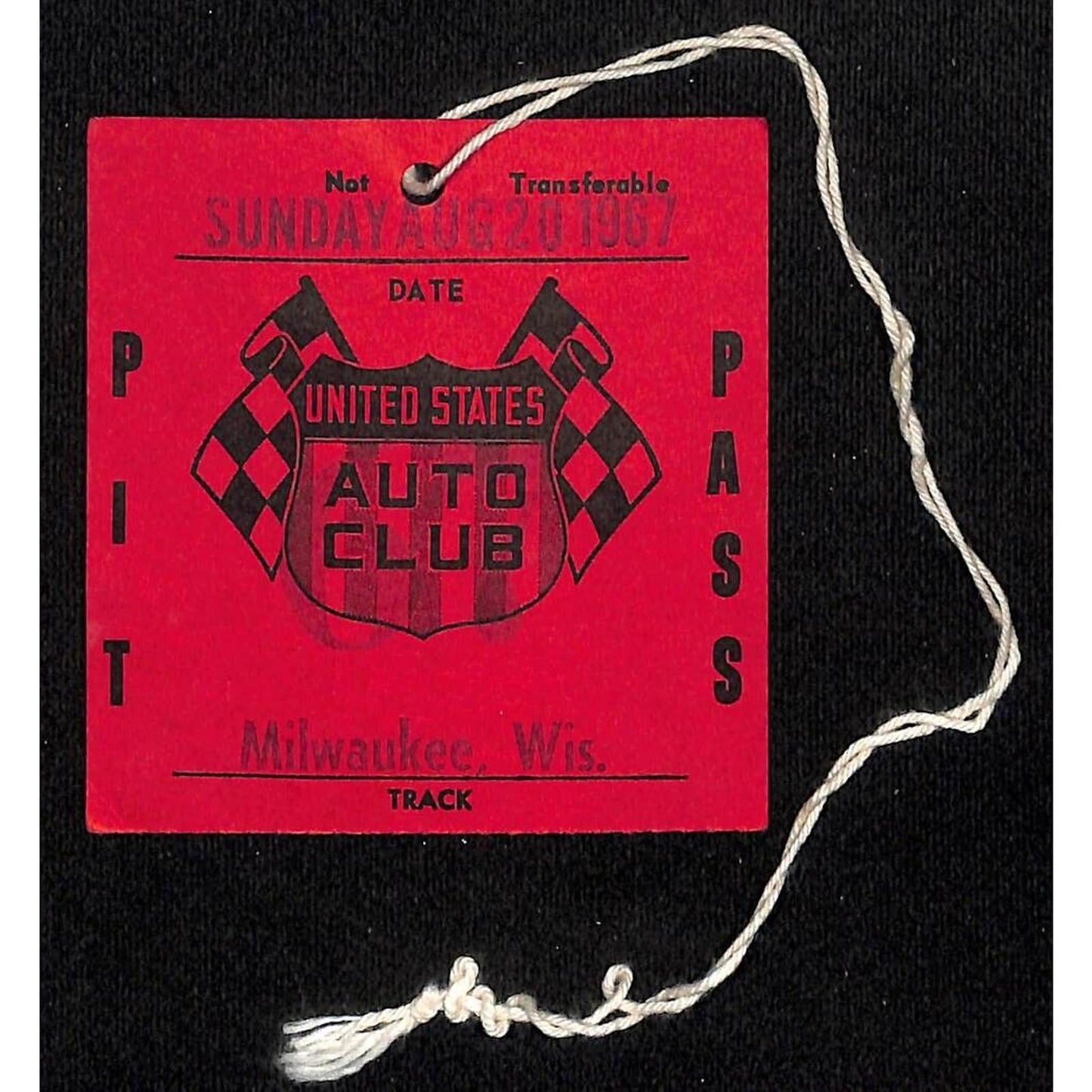 1967 USAC Pit Pass Milwaukee, Wis. Track - Scarce VGC