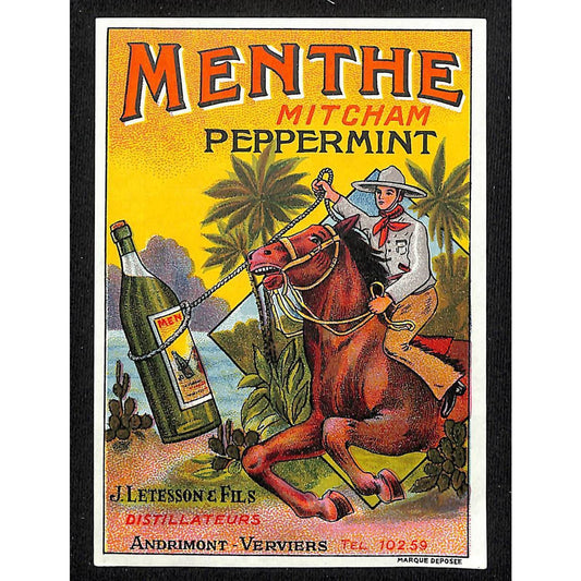 Menthe Mitcham Peppermint Paper Alcohol Label NOS (Lg) Scarce Andrimont-Verviers