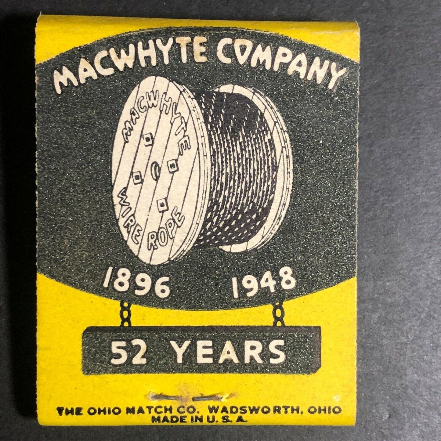 Very Scarce 1948 Full Matchbook Macwhyte "PREformed Rope" Hartford, CT