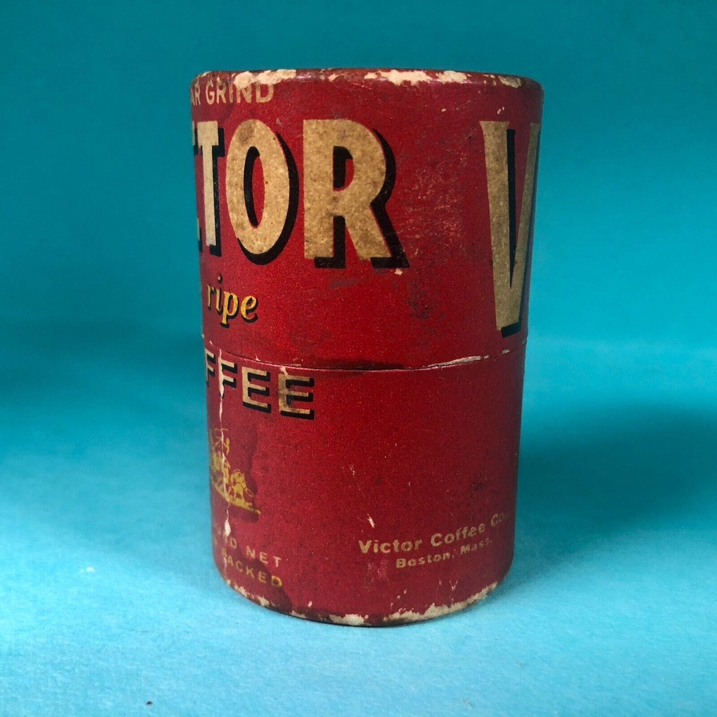 Victor Coffee / Spice Tin 2 1/4"h All Fiber Construction c1930's-40's Scarce