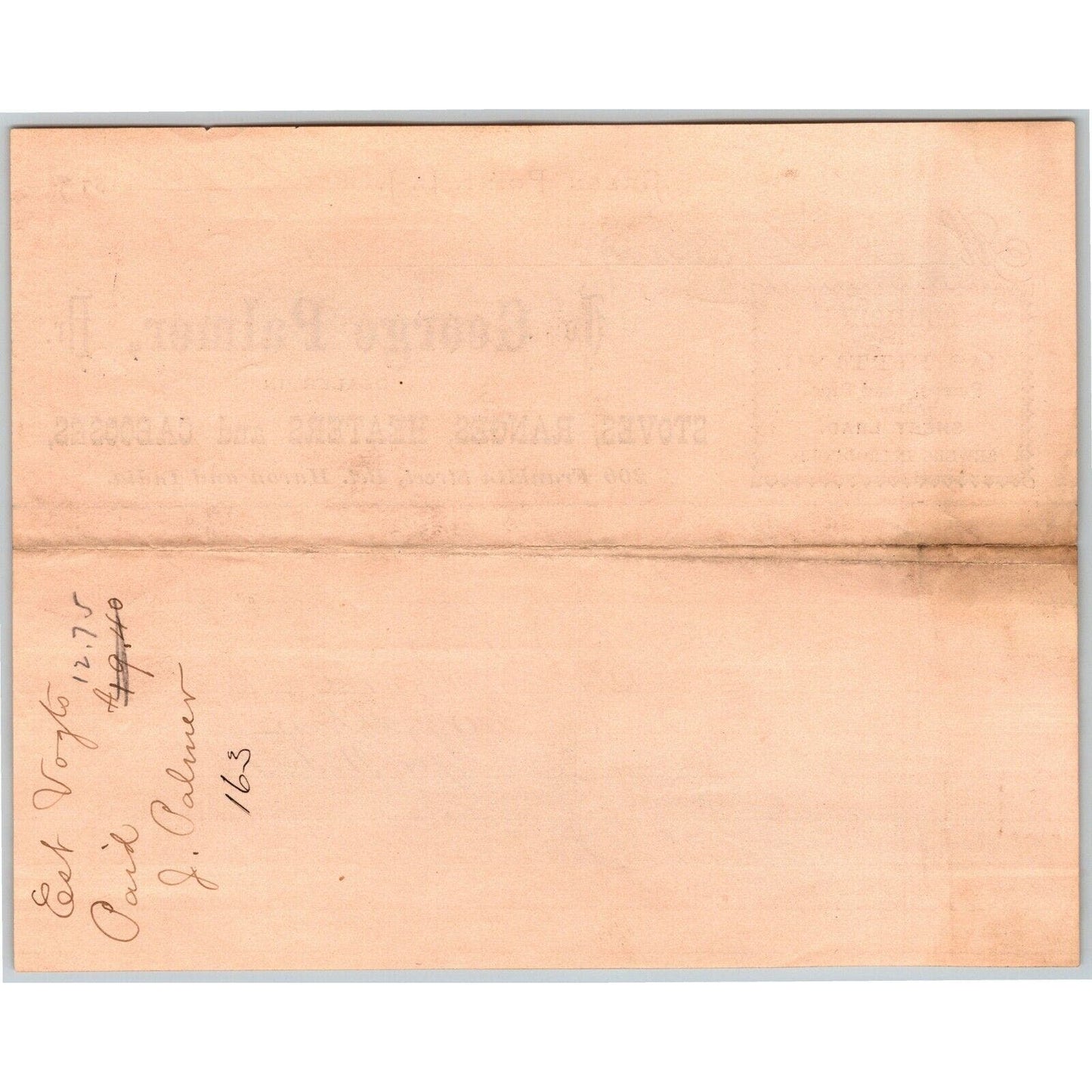Green Point, L.I. NY Billhead Letterhead 1873 George Palmer Stoves Ranges Dealer