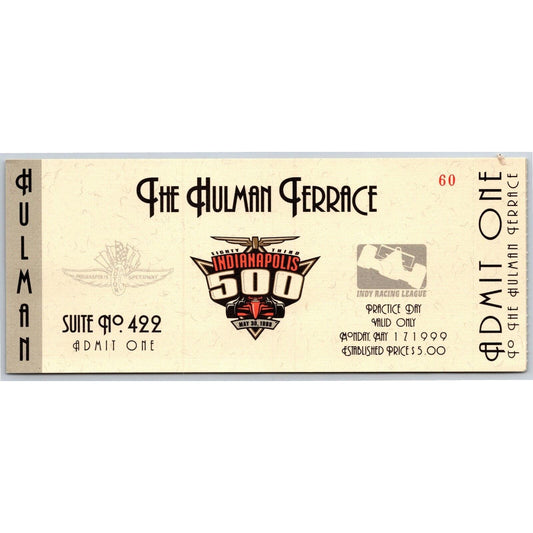 1999 Indy 500 Practice Day Hulman Terrace Unused Ticket Stub Indianapolis #60