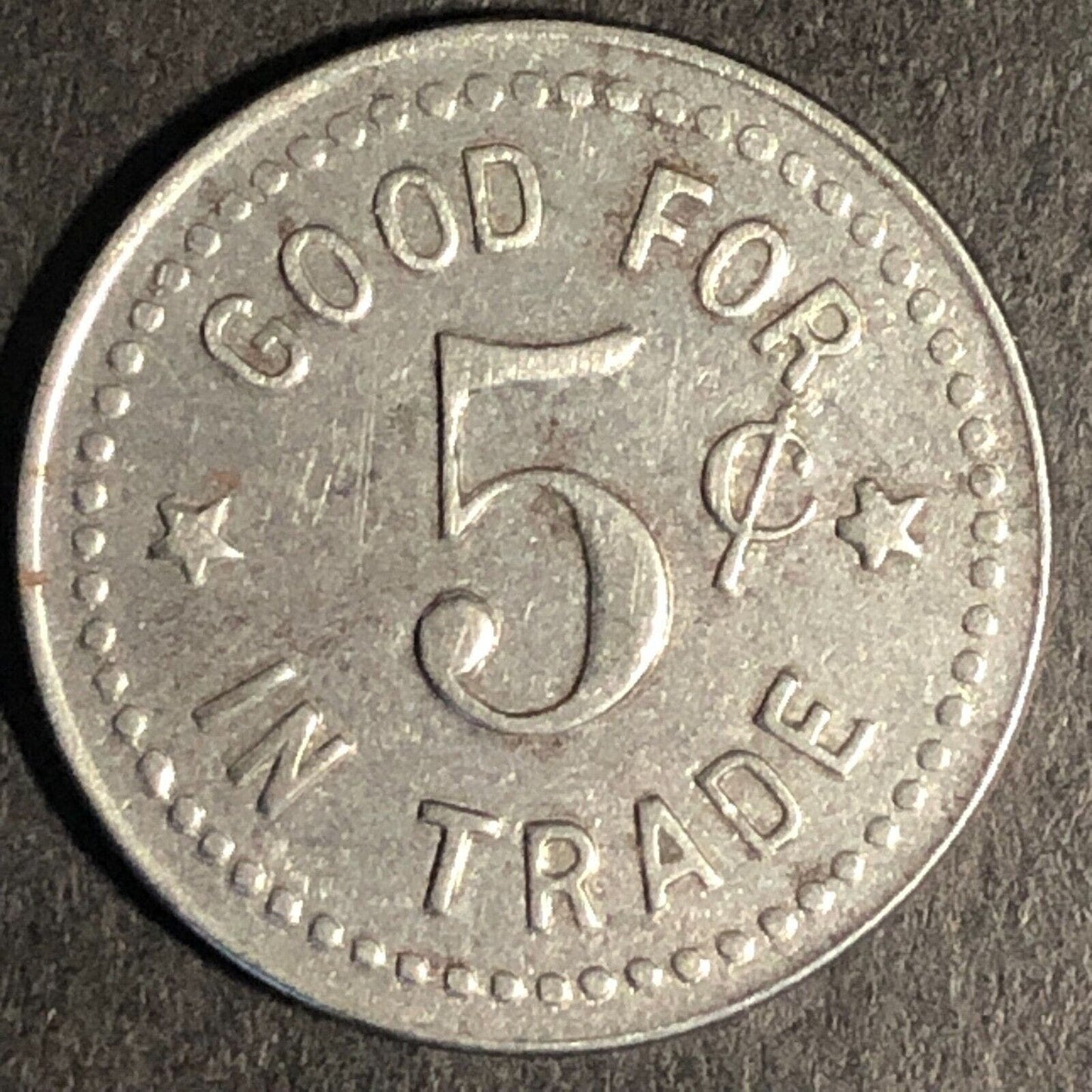 Wiley's Place Hillsboro Oregon G/F 5c Trade Token "W" White Metal 21mm