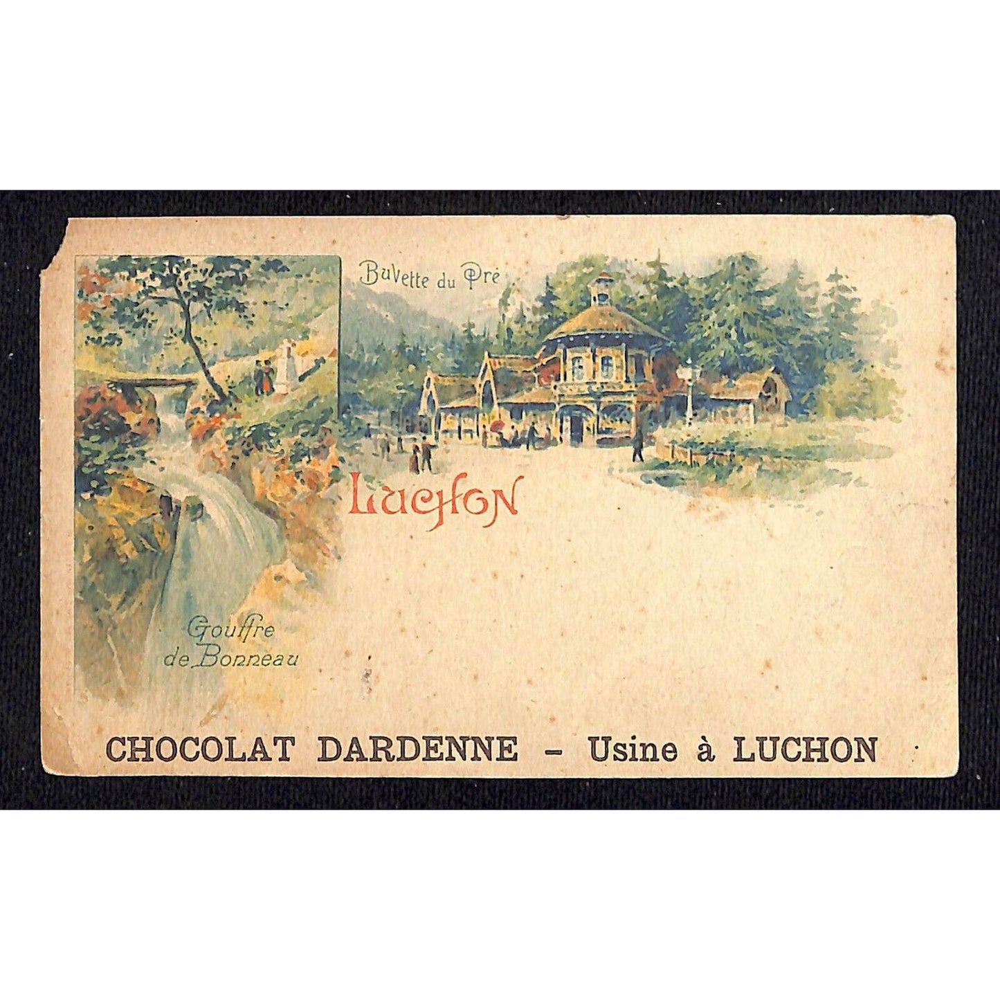 French Victorian Trade Card Chocolat Dardenne - Usine a Luchon Stream Waterfall
