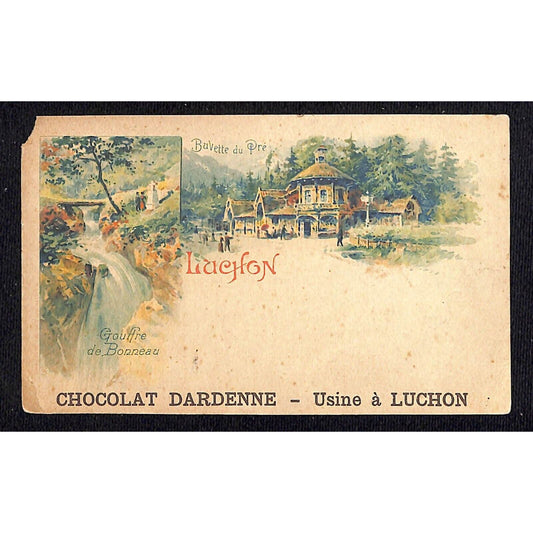 French Victorian Trade Card Chocolat Dardenne - Usine a Luchon Stream Waterfall