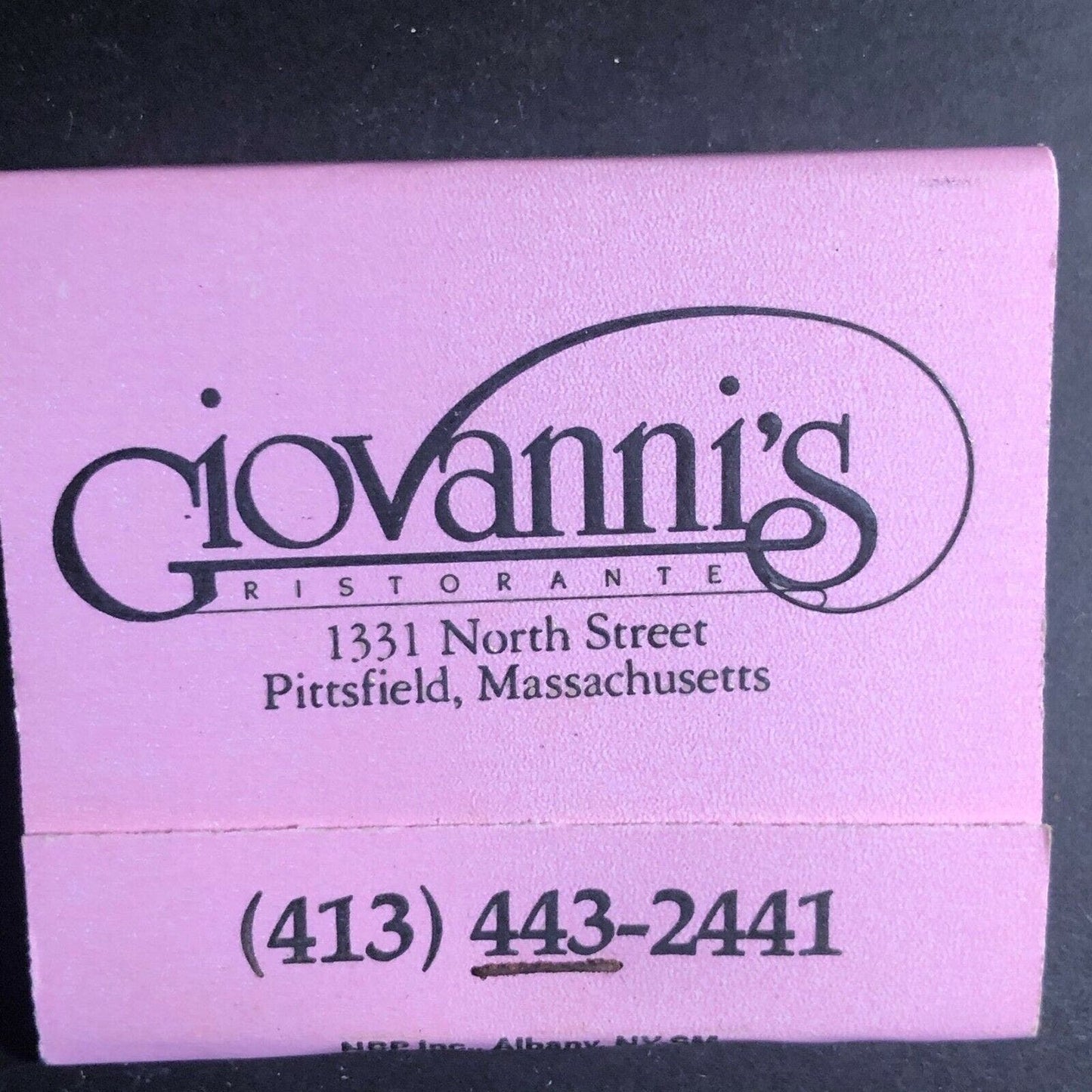 Vintage 1980's-90's Matchbook Giovanni's Restaurant - Pittsfield, MA