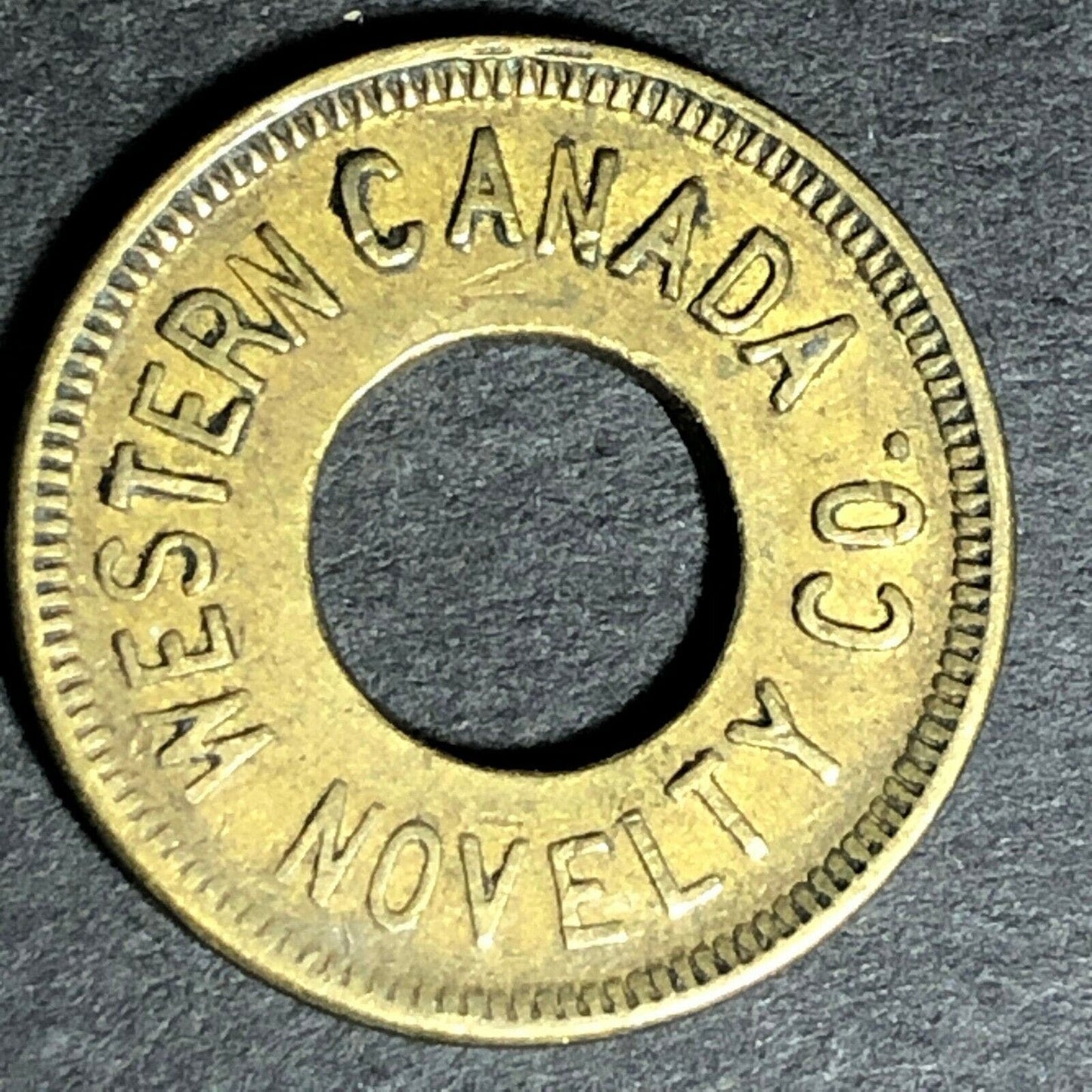 21mm c1914 Brass Western Canada Novelty Good for 5 Cents in Trade Donut Token