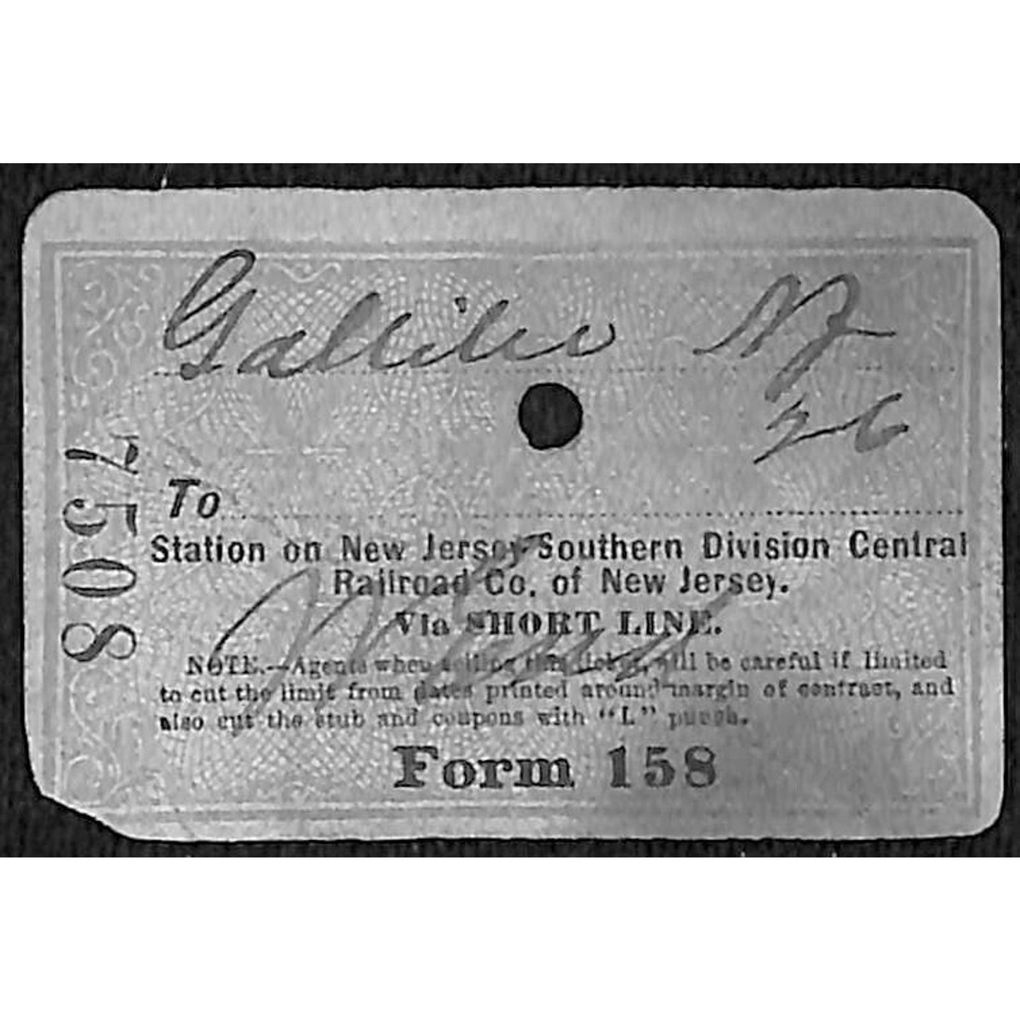 New York & Long Branch Railroad 1896 Ticket N. Asbury Park - Gallatin, NY #7508