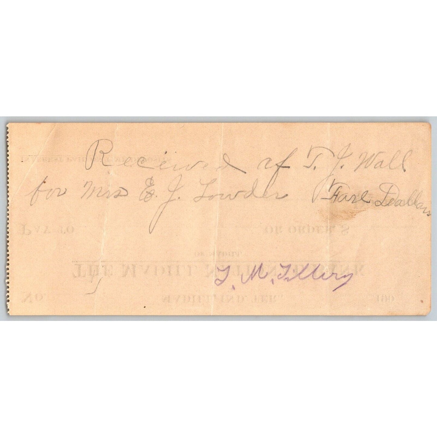 Madill, OK c1900-07 Indian Territory Unused Bank Check - Used as a Receipt