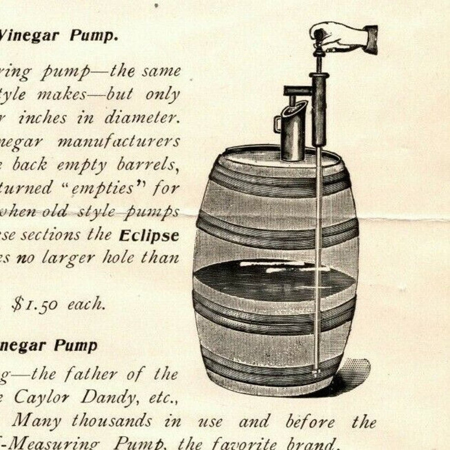 Scarce c1890-1910 Chicago Sales Sheet Hale & Co. Eclipse Barrel Vinegar Pump