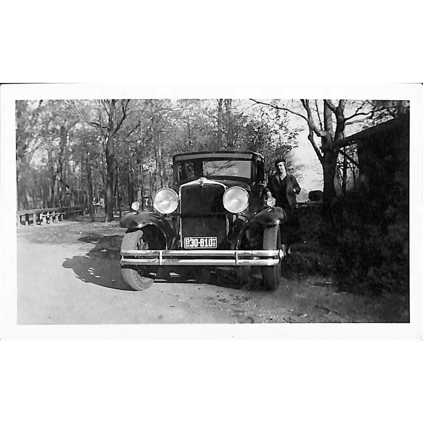 Vintage Original B&W Photo c1929 Woman Posing w/ Automobile