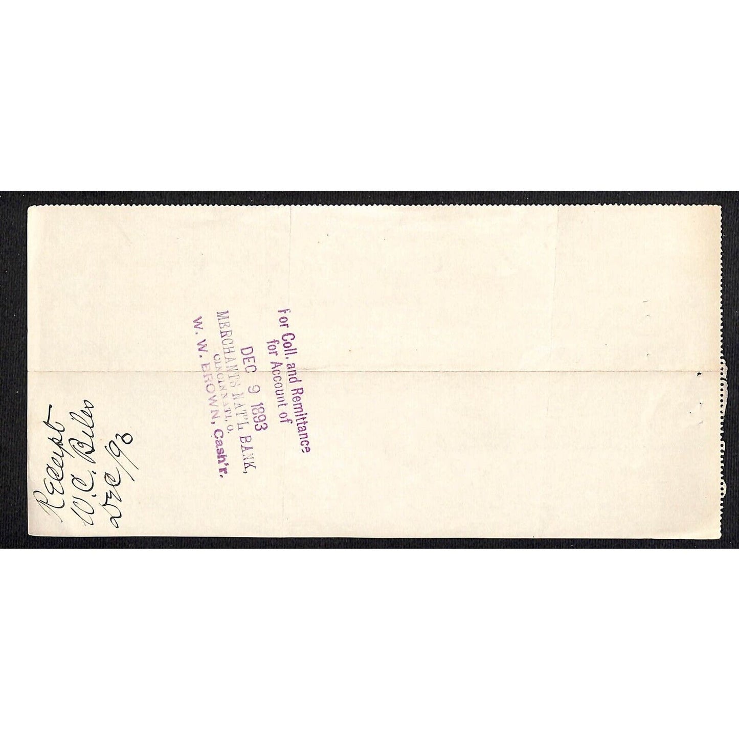 1893 Cincinnati Bank Check W. C. Biles & Co. Large / Scarce