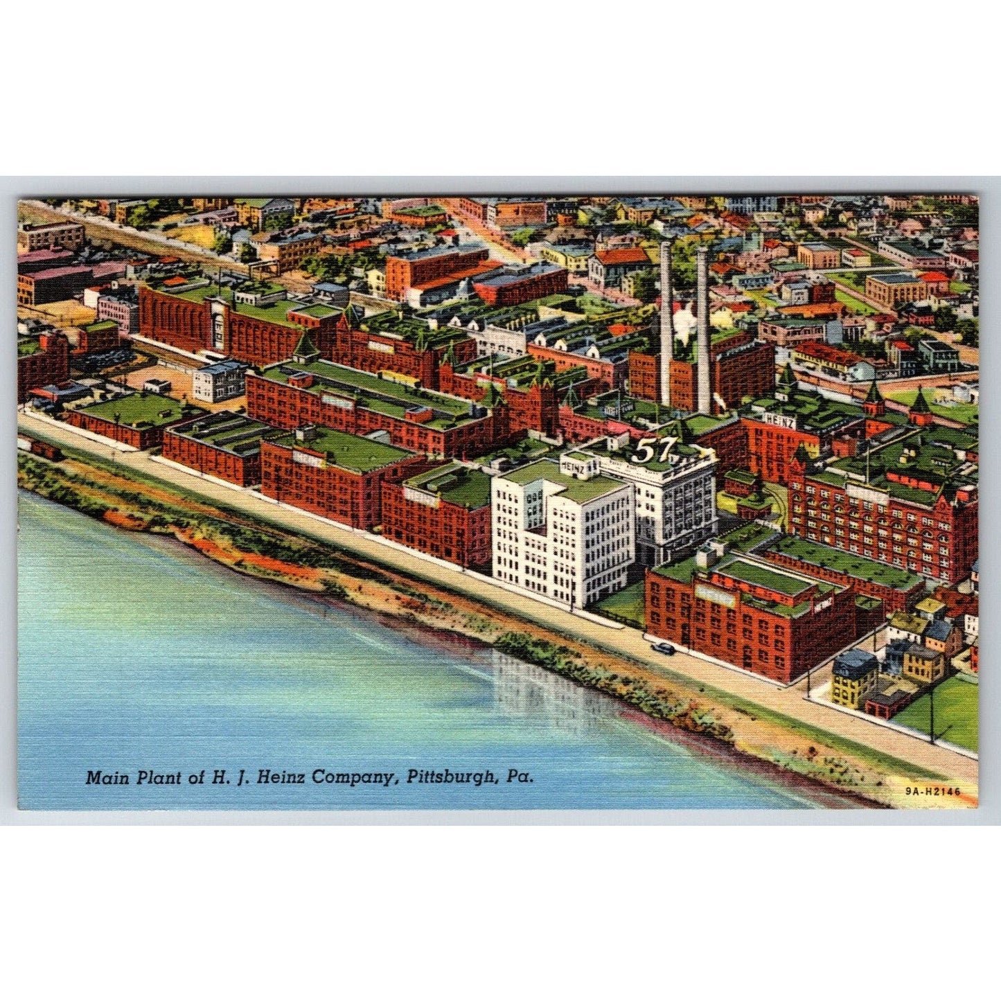 H.J. Heinz Plant Pittsburgh Linen Advertising Postcard UP 1937-43 VGC