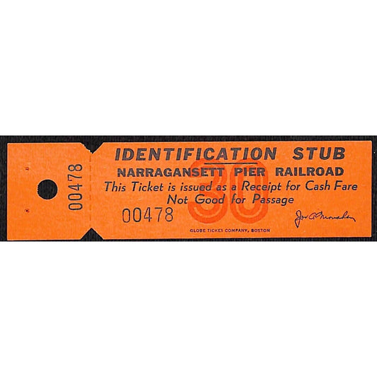 Narraganset Pier Railroad Cash Fare Receipt Identification Stub "30" Scarce